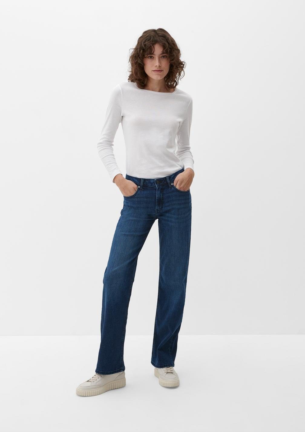 Comfort-fit-Jeans Mid / rise mit leichter KAROLIN / Relaxed Fit Straight tiefblau s.Oliver Leg Waschung,