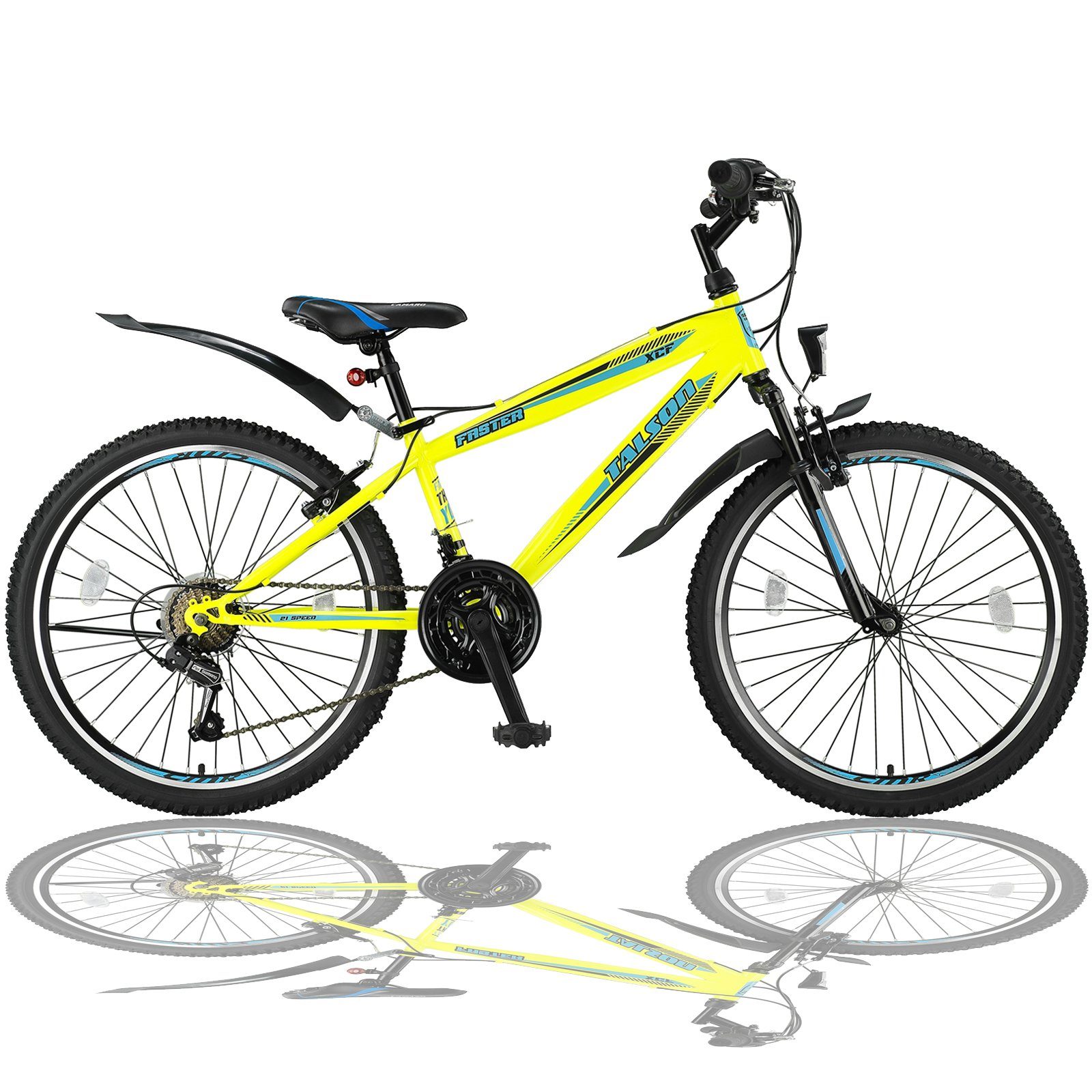 Kettenschaltung, Gabelfederung 24 mit Zoll und 21 Gelb StVZO Mountainbike Talson Fahrrad nach Gang Shimano, mit, Beleuchtung