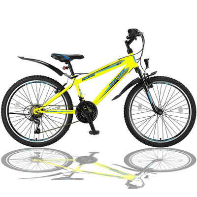 Talson Mountainbike 24 Zoll Fahrrad mit, 21 Gang Shimano, Kettenschaltung, mit Beleuchtung nach StVZO und Gabelfederung Gelb