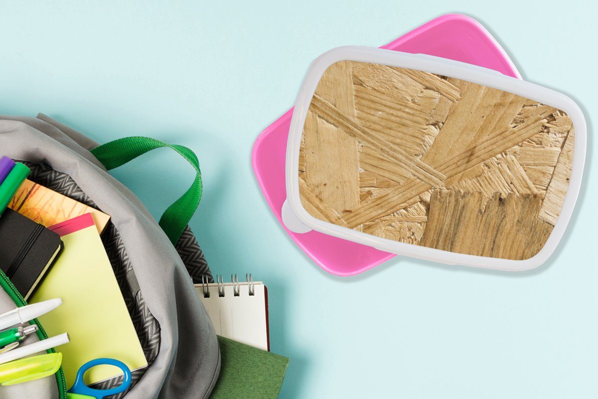 Kunststoff Brotbox Kinder, (2-tlg), Brotdose für MuchoWow - OSB Holz Snackbox, - Erwachsene, Kunststoff, Lunchbox Mädchen, Muster, rosa