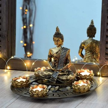 INtrenDU Buddhafigur Buddha Figur Dekoteller mit Teelichthaltern und Dekosteinen