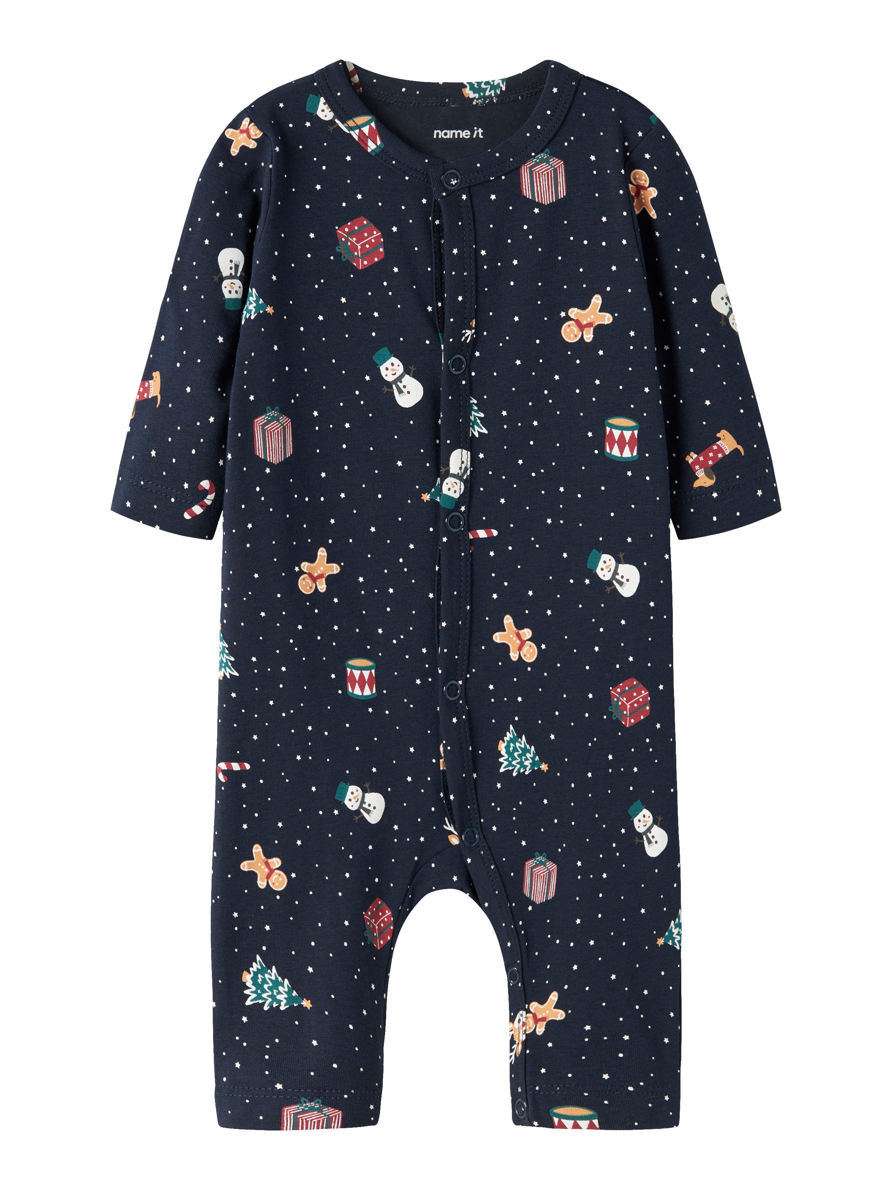 Name It Strampler NBNVISMAS LS NIGHTSUIT aus Baumwollmischung, mit elastischem Jersey, Langarm