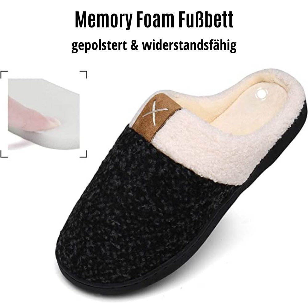 Home & Joy Moreno Hausschuh (mit Memory-Foam Fußbett weich & warm gefüttert, bequem, rutschfest) Pantoffeln Latschen Schlappen Slipper Pantoletten Winter Fell-I – Bild 4 von 5