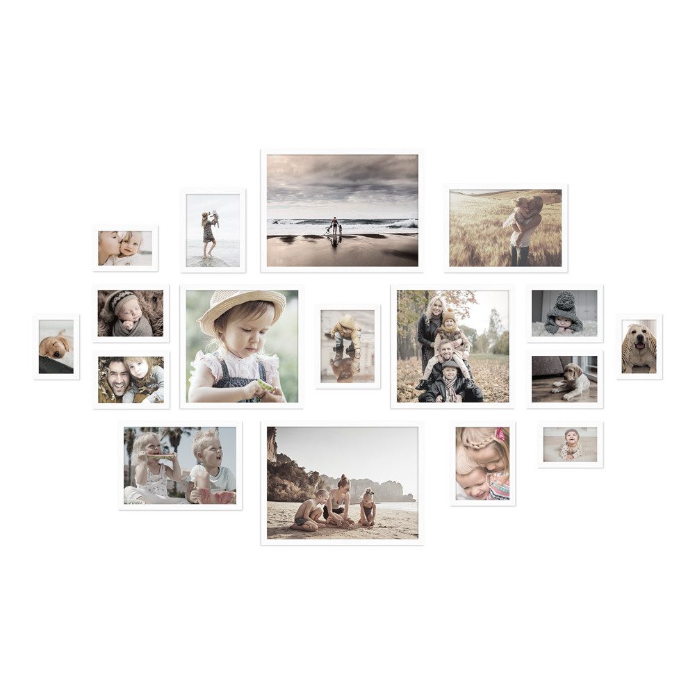 WANDStyle Bilderrahmen-Set H950, für 17 Bilder, Weiß, aus Massivholz im Stil Modern