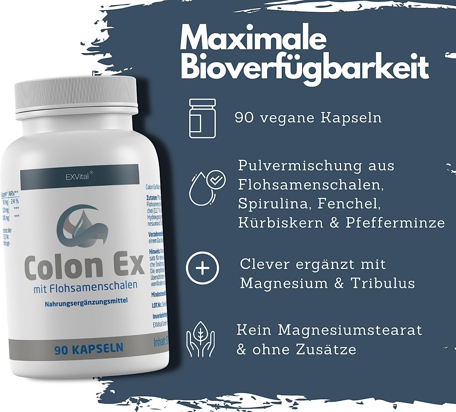 Colon Ex, 90 Kapseln mit Flohsamenschalen und Magnesium, Darmaktiv Kapseln, 81 g