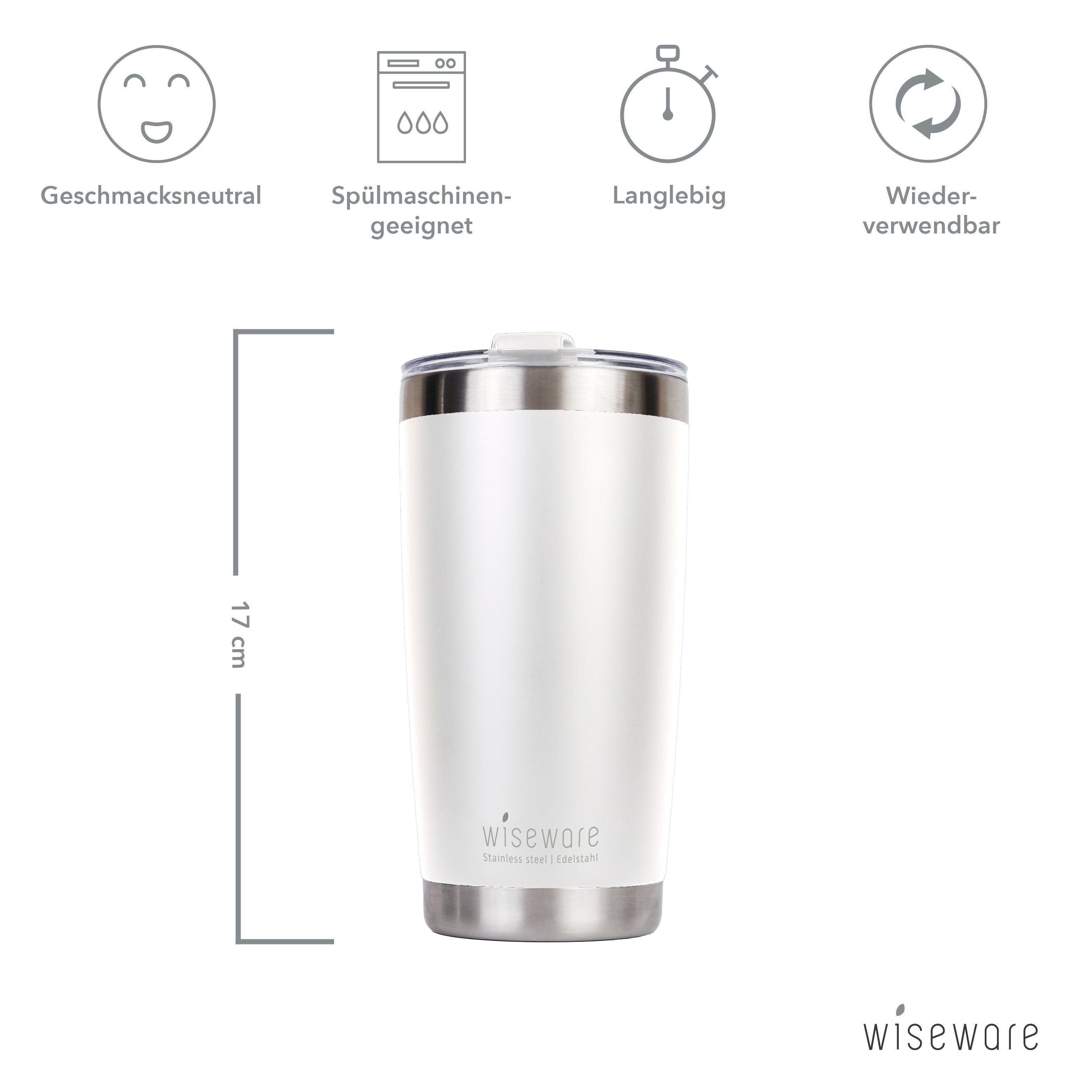 wisefood Coffee-to-go-Becher Edelstahl Thermo Kaffeebecher mit Deckel 600 ml, 1-tlg., Edelstahl
