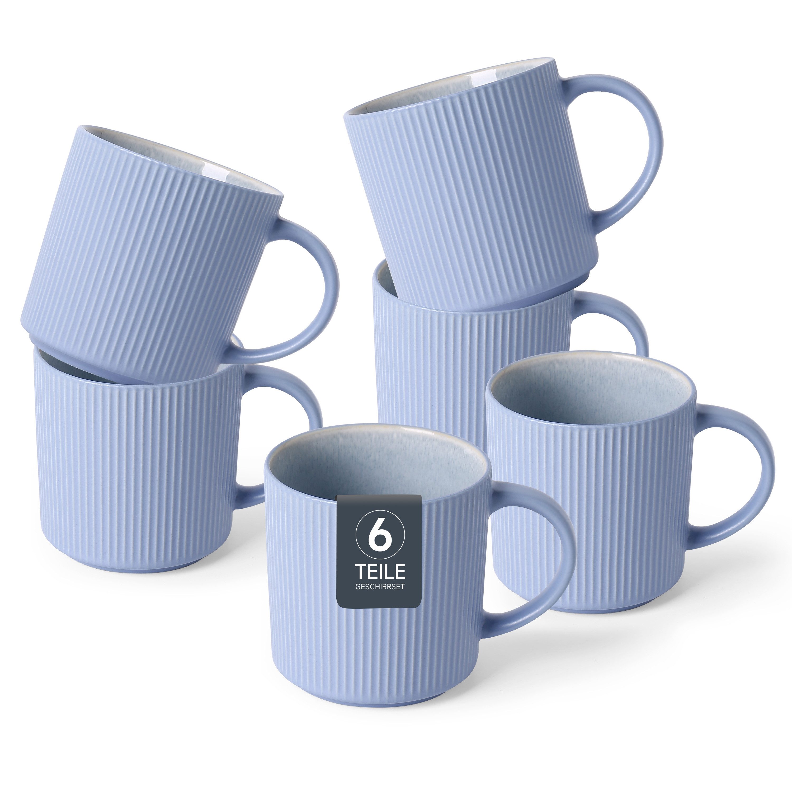 OTTO home Becher Kaffeebecher Ylvii, 6er Set, 6-tlg., Steinzeug, Riffeloptik, spülmaschinenfest und mikrowellengeeignet, 460 ml