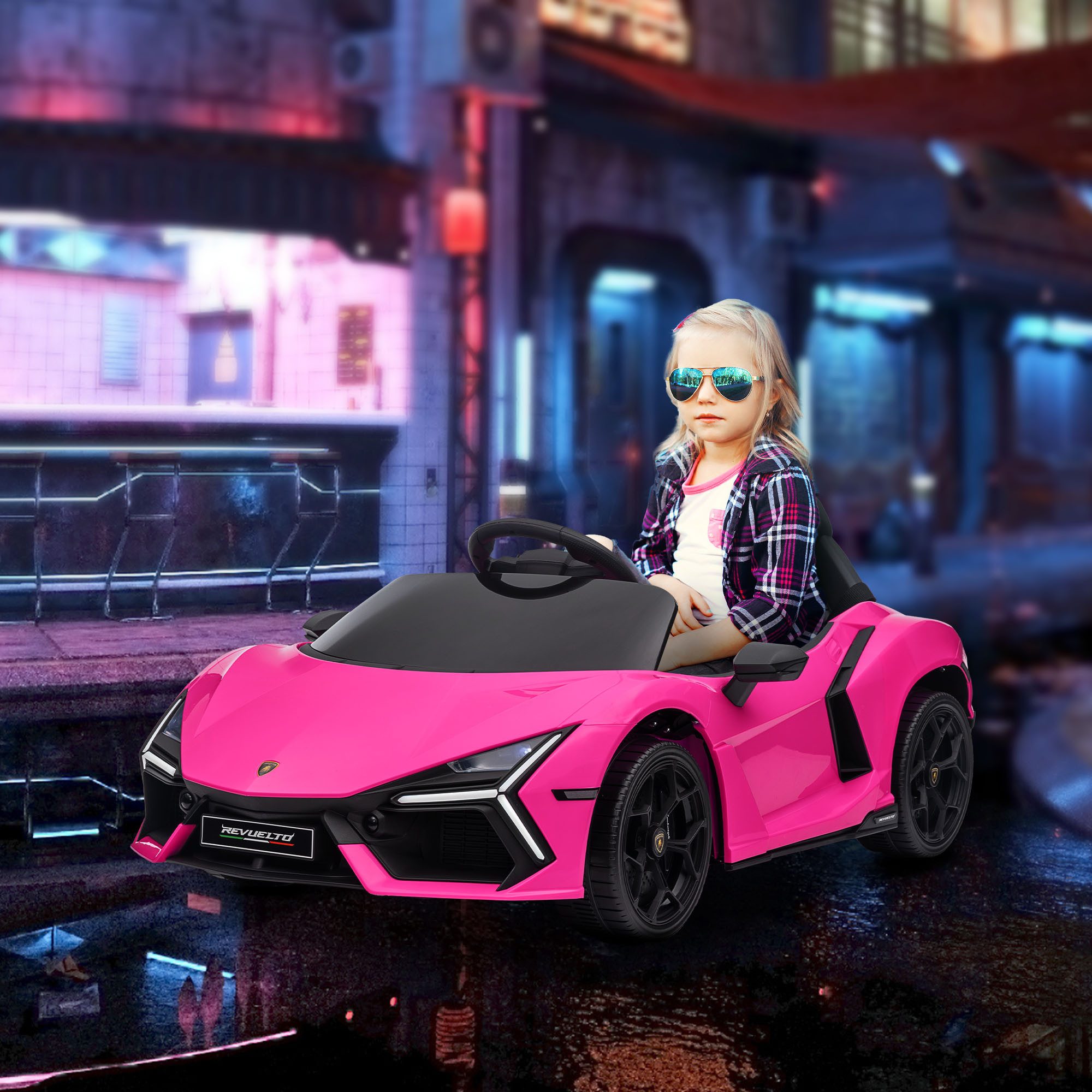 AIYAPLAY Elektro-Kinderauto 12V Lamborghini mit 2,4G Fernbedienung, USB/MP3-Anschluss, Belastbarkeit 25 kg, (1-tlg), bis 5 km,h, für Kinder 3-5 Jahre, Rosa