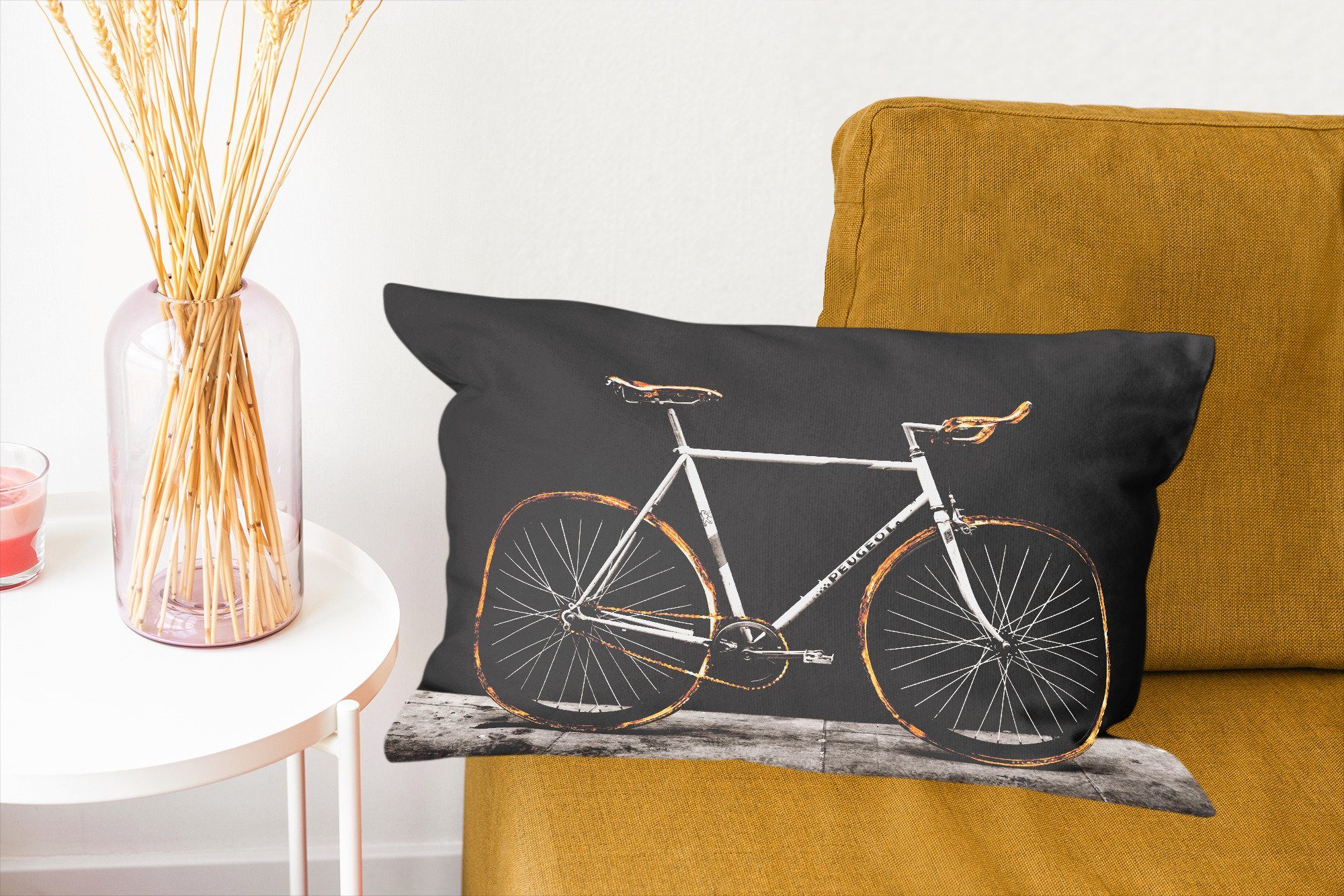 Dekoration, mit Wohzimmer MuchoWow - - Zierkissen, Dekokissen Rennrad Schwarz Schlafzimmer Dekokissen Füllung, Gold,