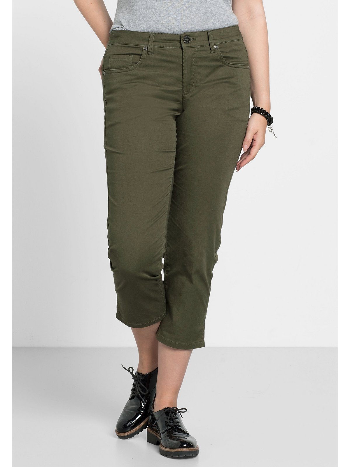 Sheego 7/8-Hose Große Größen aus elastischem Baumwoll-Twill dunkelkhaki | 7/8-Hosen