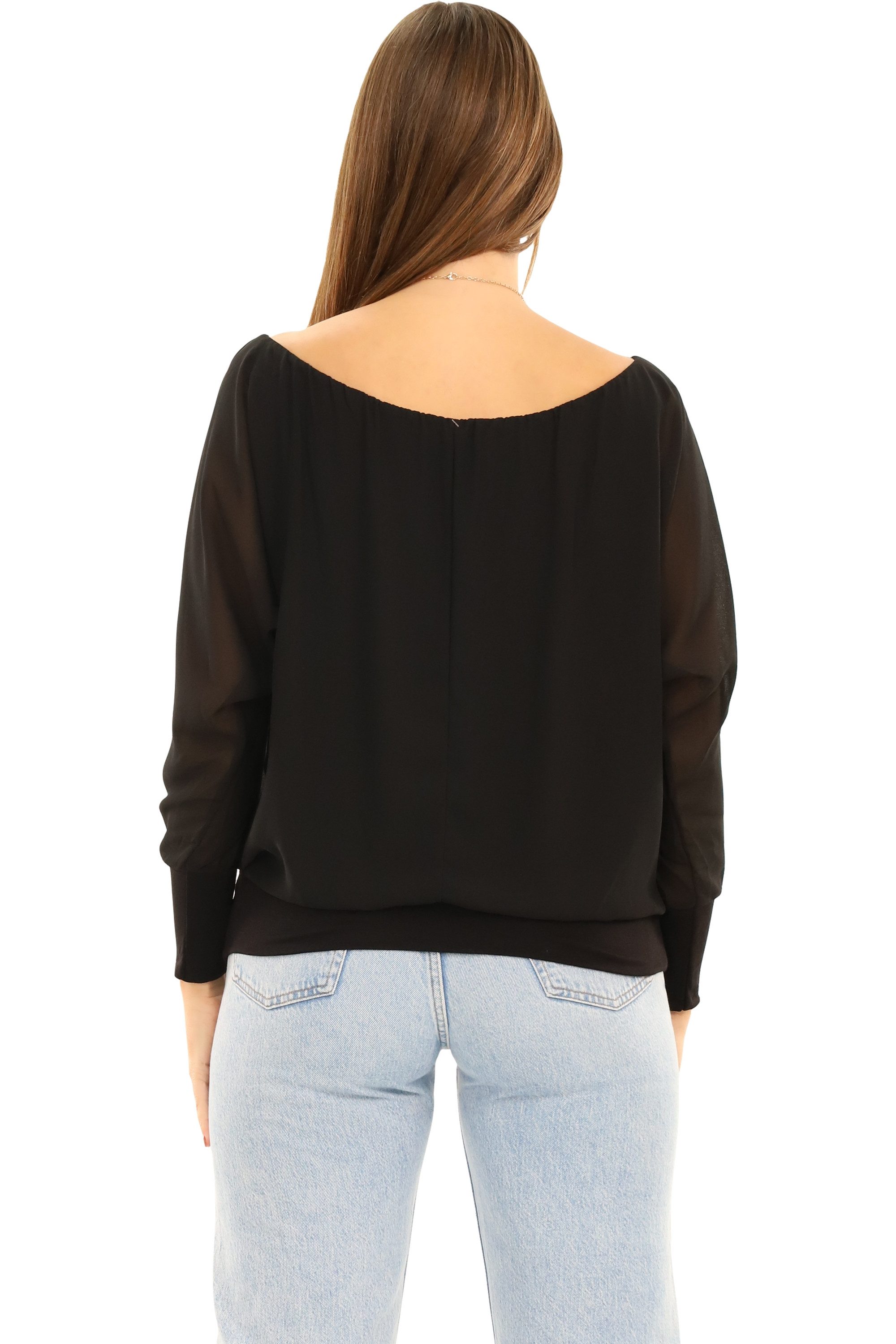 malito more than fashion Chiffonbluse malito Damen Bluse mit passender Kette, Tunika mit ¾ Armen, Blusensh Bluse mit Fledermausärmeln Einheitsgröße