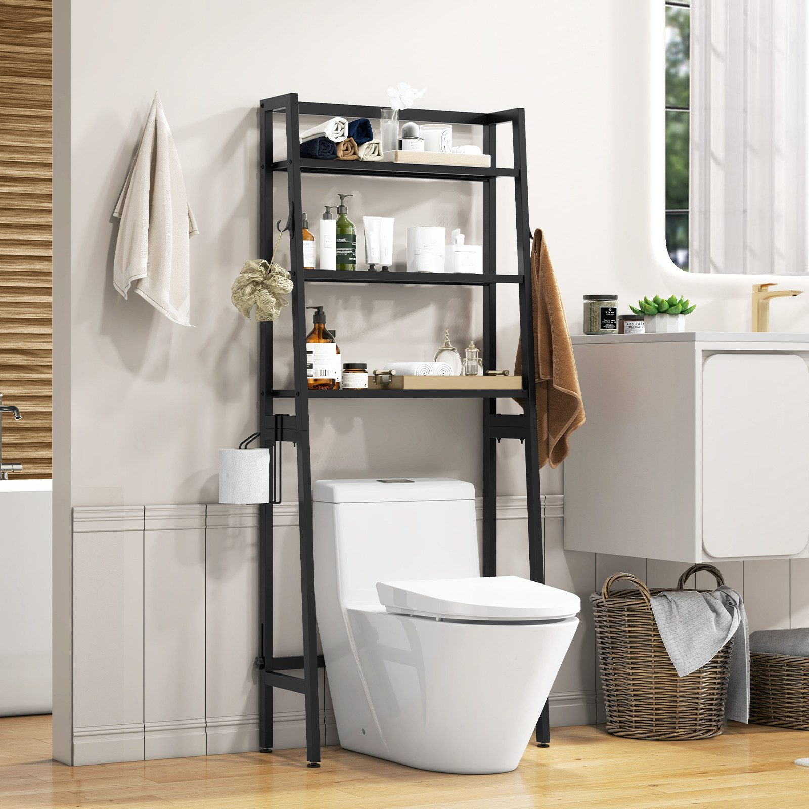 KOMFOTTEU Badregal, 3-stufiges Toilettenregal mit 2 günstig online kaufen