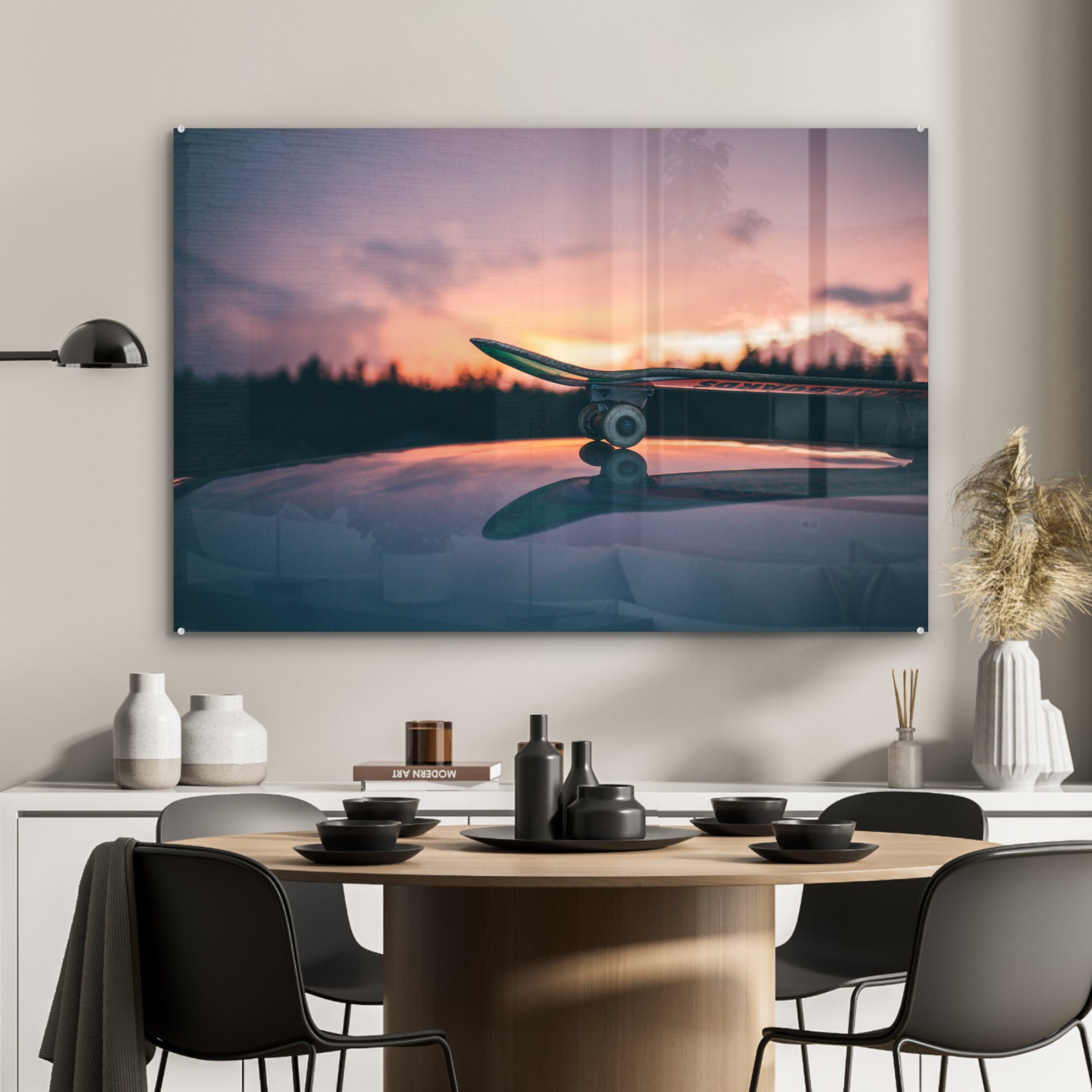 Sonne, - St), MuchoWow - Acrylglasbild Schlafzimmer (1 Schweden Wohnzimmer Acrylglasbilder & Skateboard