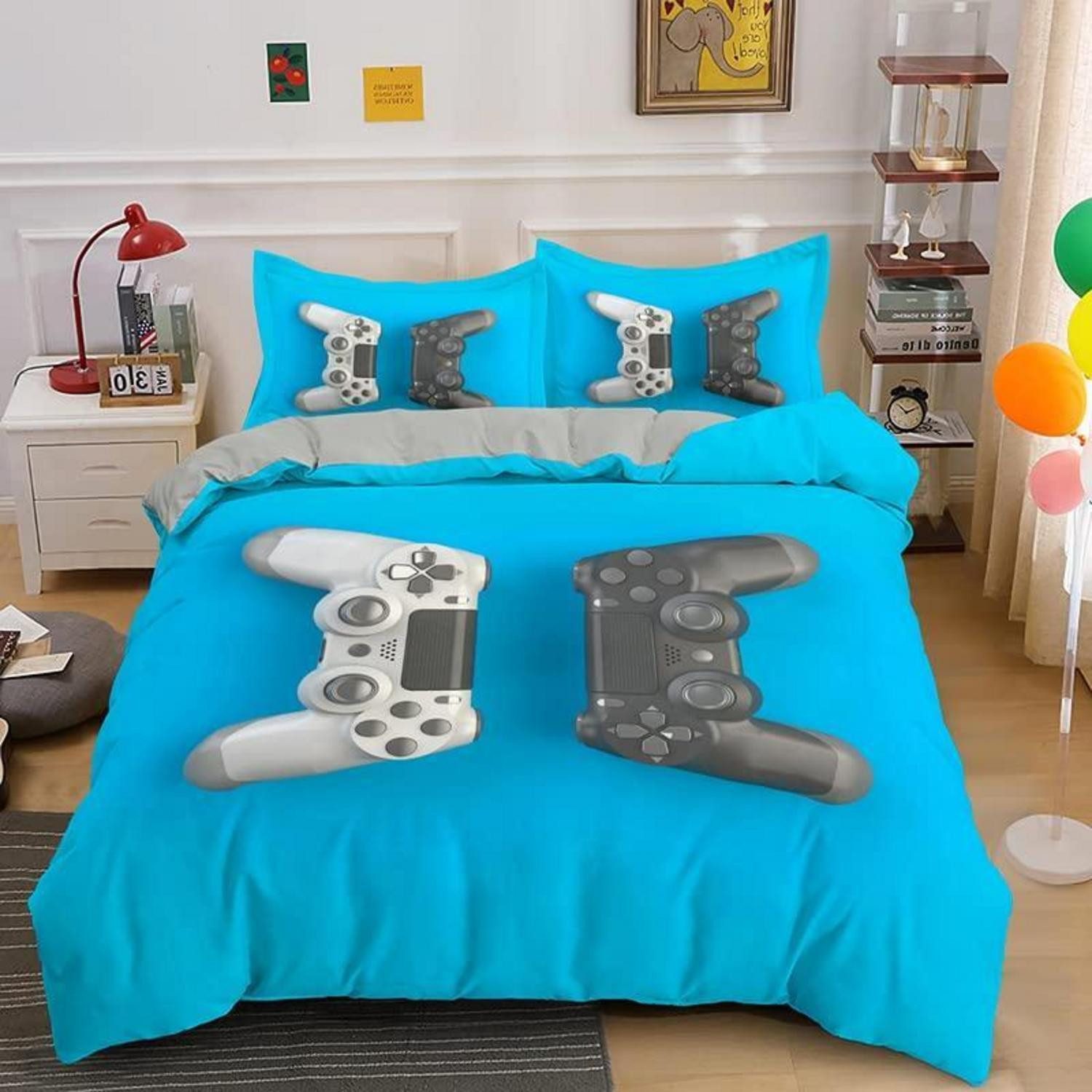 LuxusKollektion Jugendbettwäsche Bettwäsche Set 155x220cm Gamepad + 80x80cm Kissenbezug
