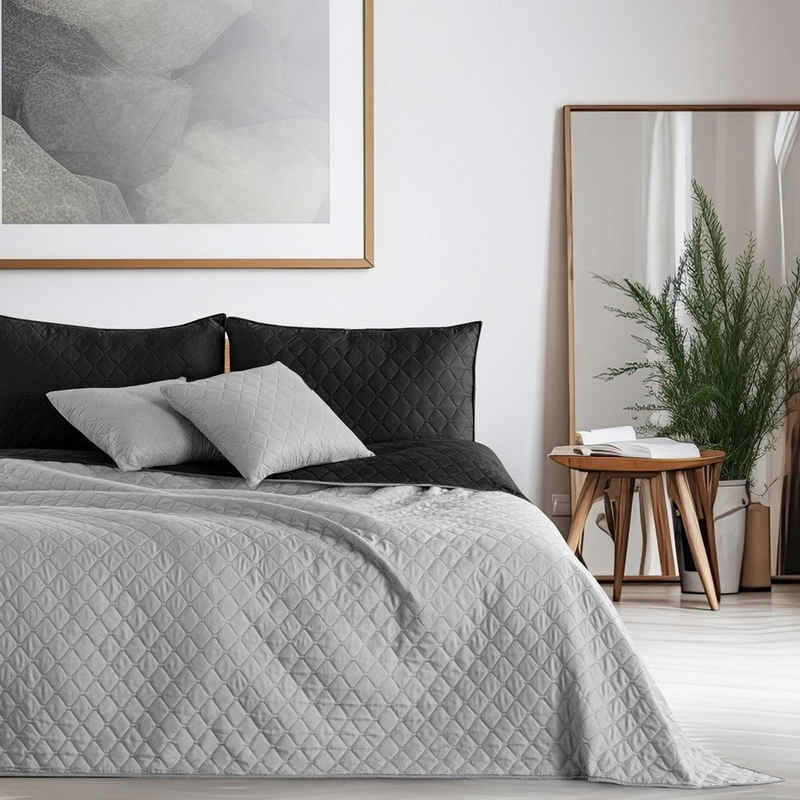 Tagesdecke Luxus Bettüberwurf Axel mit Uni Wendedesign - Zweiseitige Tagesdecke, DecoKing, Wendedesign, Zweifarbig