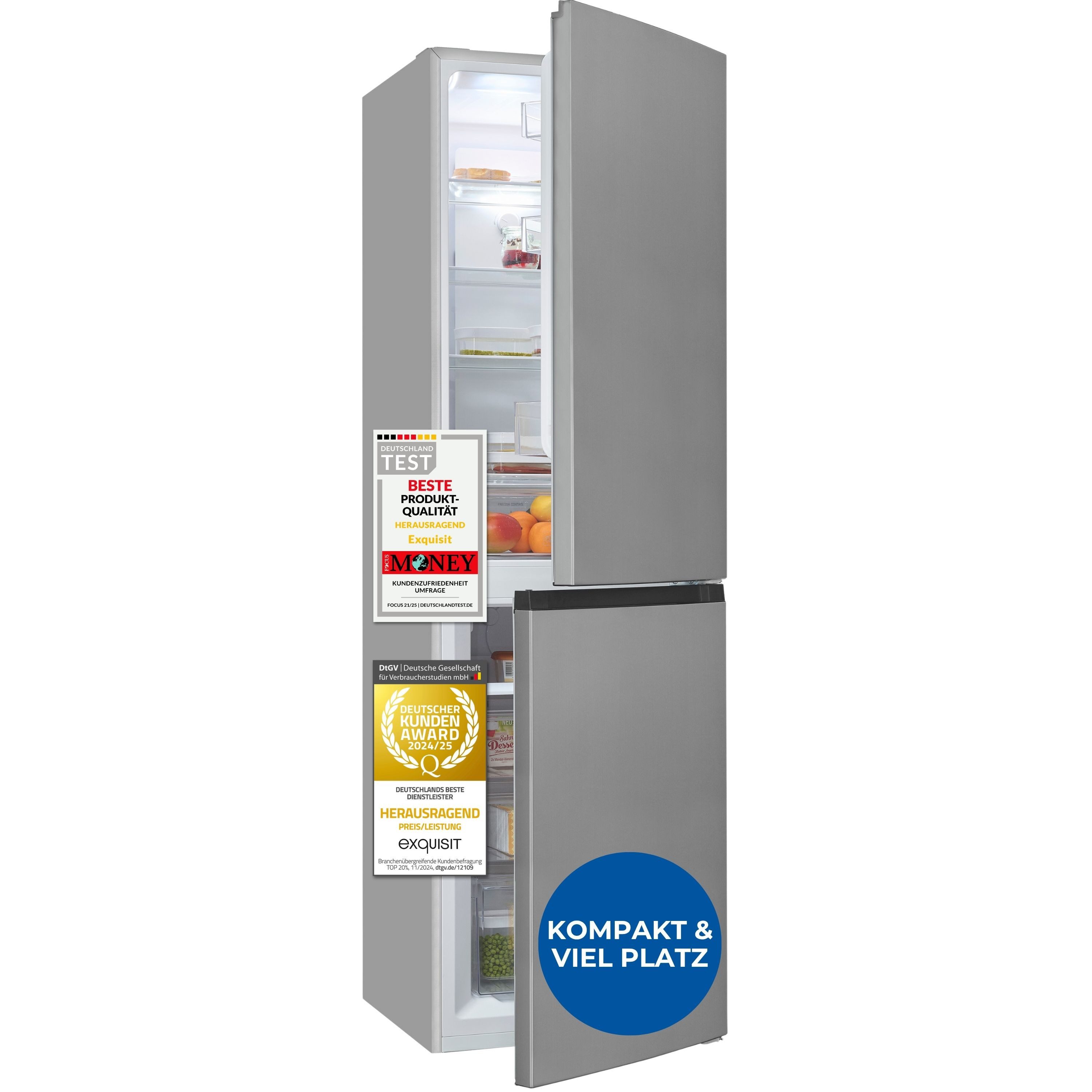 exquisit Kühl-/Gefrierkombination KGC5250-85-NF-040D, 181 cm hoch, 54,5 cm breit, No-Frost, 4-Sterne-Gefrierfach, Schnell-Gefrierfunktion