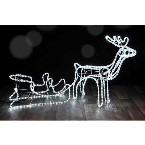 Haushalt International Weihnachtsfigur Rentier mit Schlitten 145cm (1 St), 288 LED eisweiss, für Außen