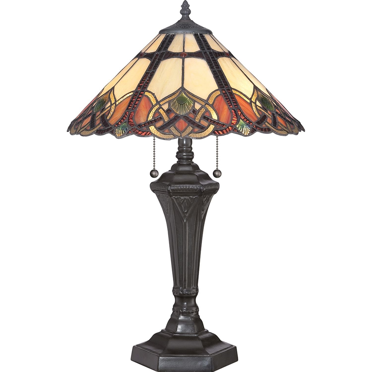Licht-Erlebnisse Nachttischlampe ETERNO 2, ohne Leuchtmittel, Tischleuchte Gelb Bronze E27 59,7 cm Glas Metall Tiffany Stil