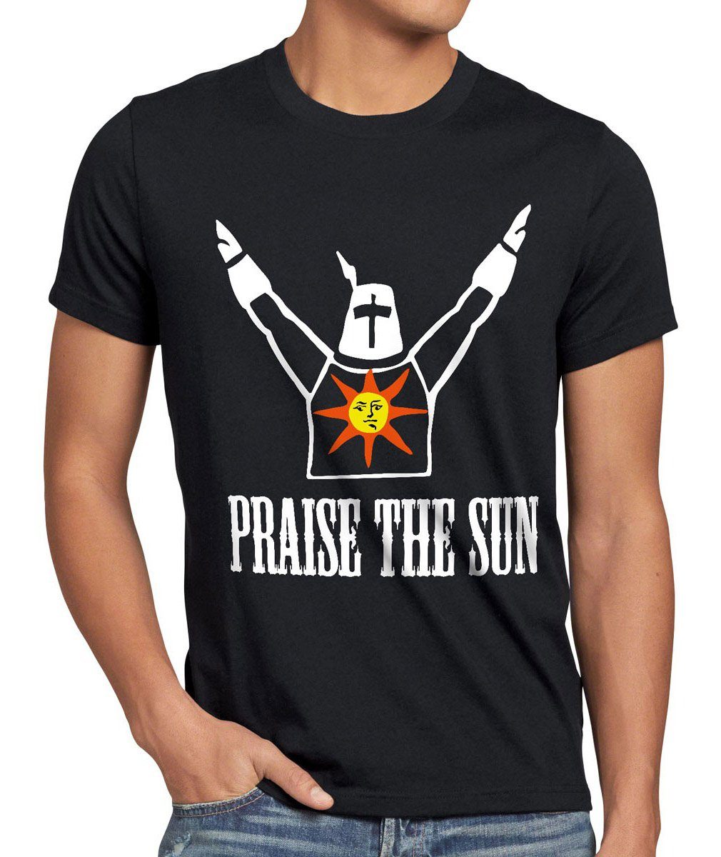 style3 Print-Shirt Herren T-Shirt Praise the Sun Dark Sunbro Solaire Souls Gwyn Sonnen Ritter Bro schwarz
