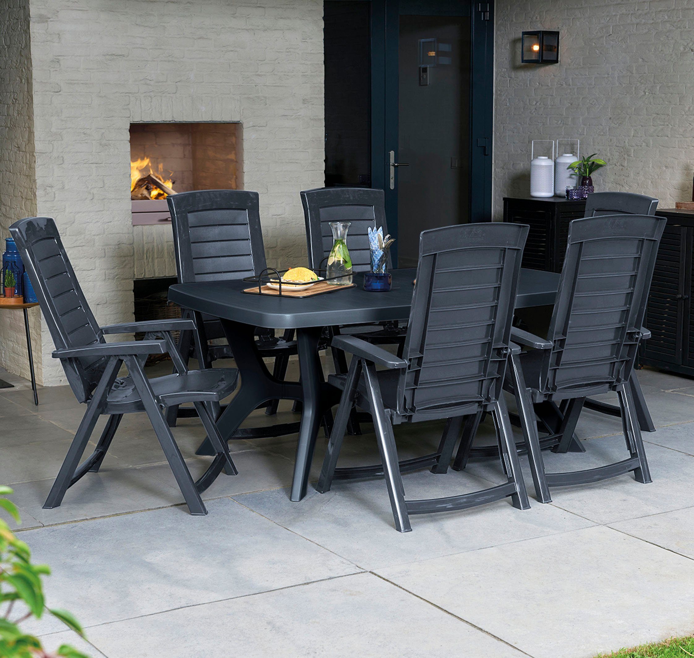 Jardin Garten-Essgruppe Aruba, (Set, 2-tlg., bestehend aus 2 Sesseln), Klappsessel, graphit Vollkunststoff