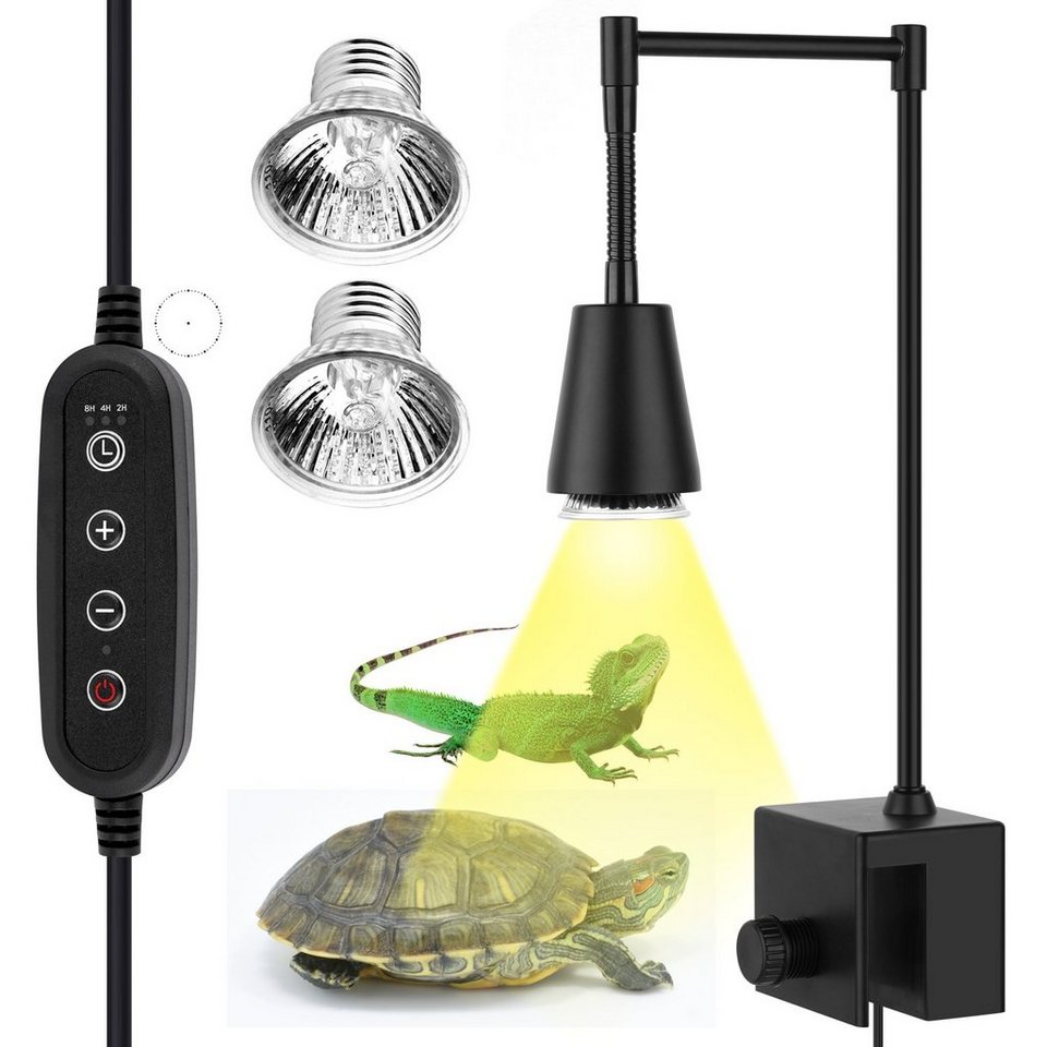 MUPOO Infrarotlampe Infrarot-Wärmestrahler Timer,Dimmbar,Schildkröten Eidechsen Schlangen, E27 Clip-on-Lampe, 25W UVA/50W UVB-Glühbirne,1-tlg,360°Schwanenhals