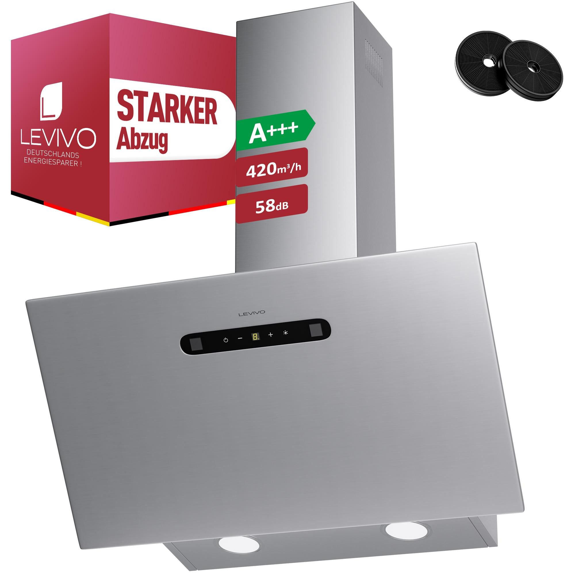 Levivo Kopffreihaube A+++ Dunstabzugshaube 60cm Umluft & Abluft mit 420 m³/h Luftleistung A+++ Dunstabzugshaube 60cm Umluft & Abluft mit 420 m³/h Luftleistung, Aktivkohlefiltern, Fettfiltern, LED-Beleuchtung