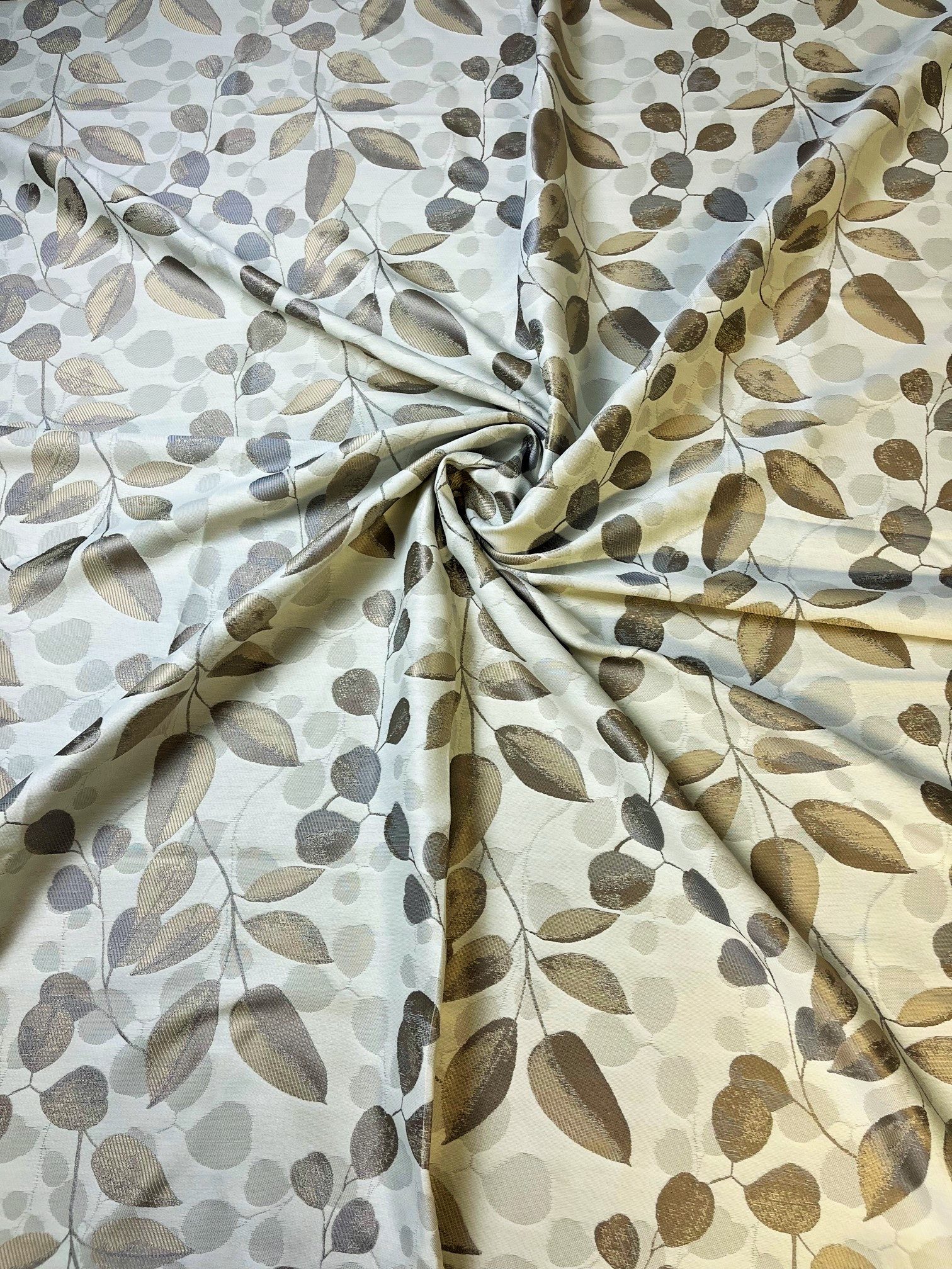 novumfix Meterware Blätter, Jacquard Dekostoff beige-taupe günstig online kaufen