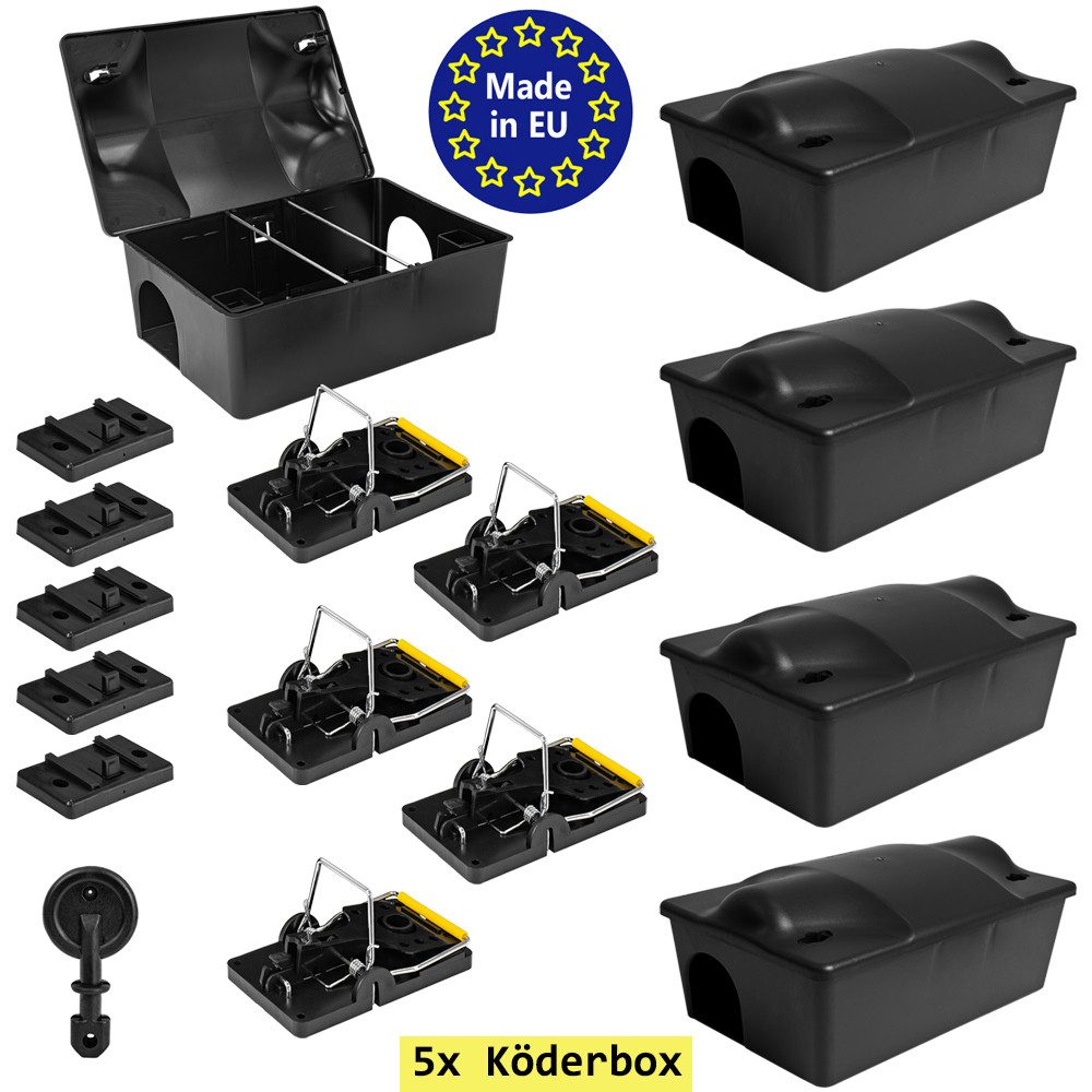 Lebendfalle 5x Rattenfalle Köderbox Mäusefalle Köderstation mit Schlagfalle Falle