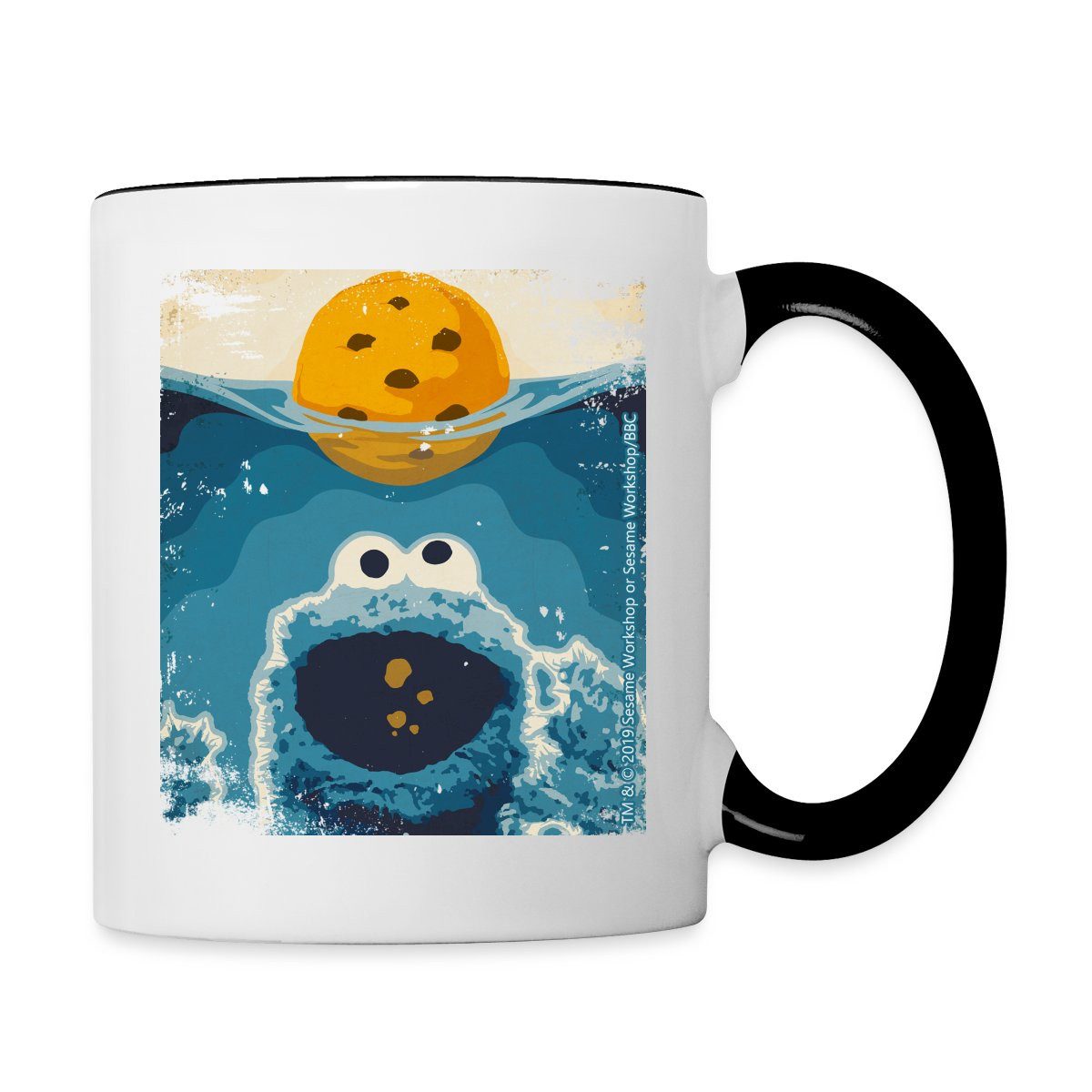 Spreadshirt Tasse Sesamstraße Krümelmonster Hai Humor Witzig Tasse Zweifarbig, Keramik
