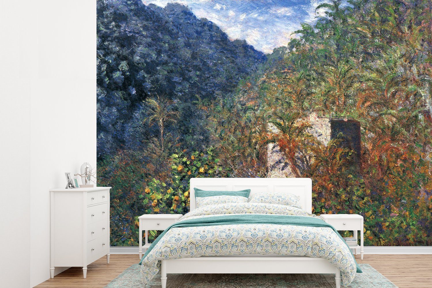MuchoWow Fototapete Das Tal von Sasso - das Gemälde von Claude Monet, Matt, bedruckt, (6 St), Montagefertig Vinyl Tapete für Wohnzimmer, Wandtapete