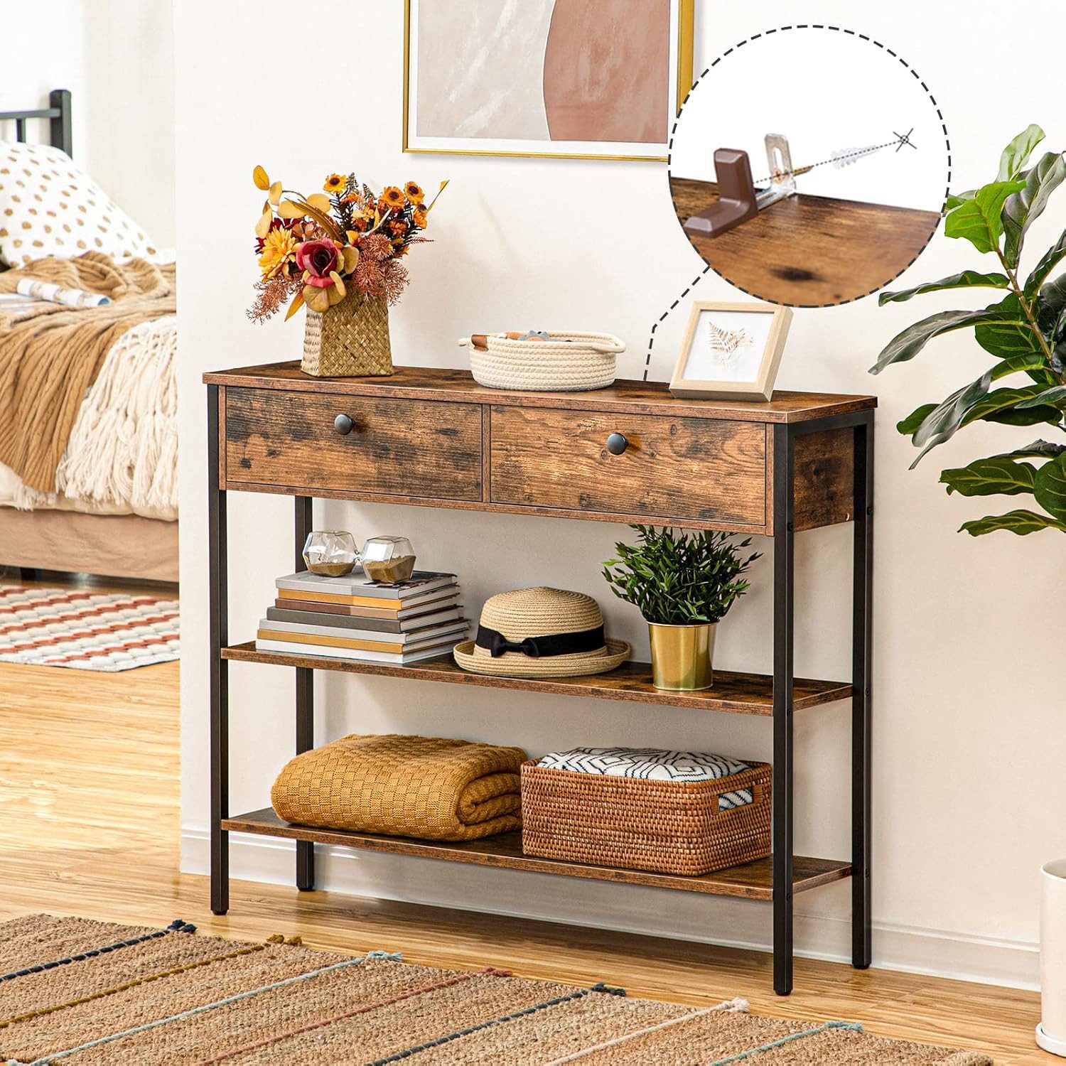 Hoobro Konsolentisch Flurtisch mit Schublade und 2-stufigen Ablagefächern ( günstig online kaufen