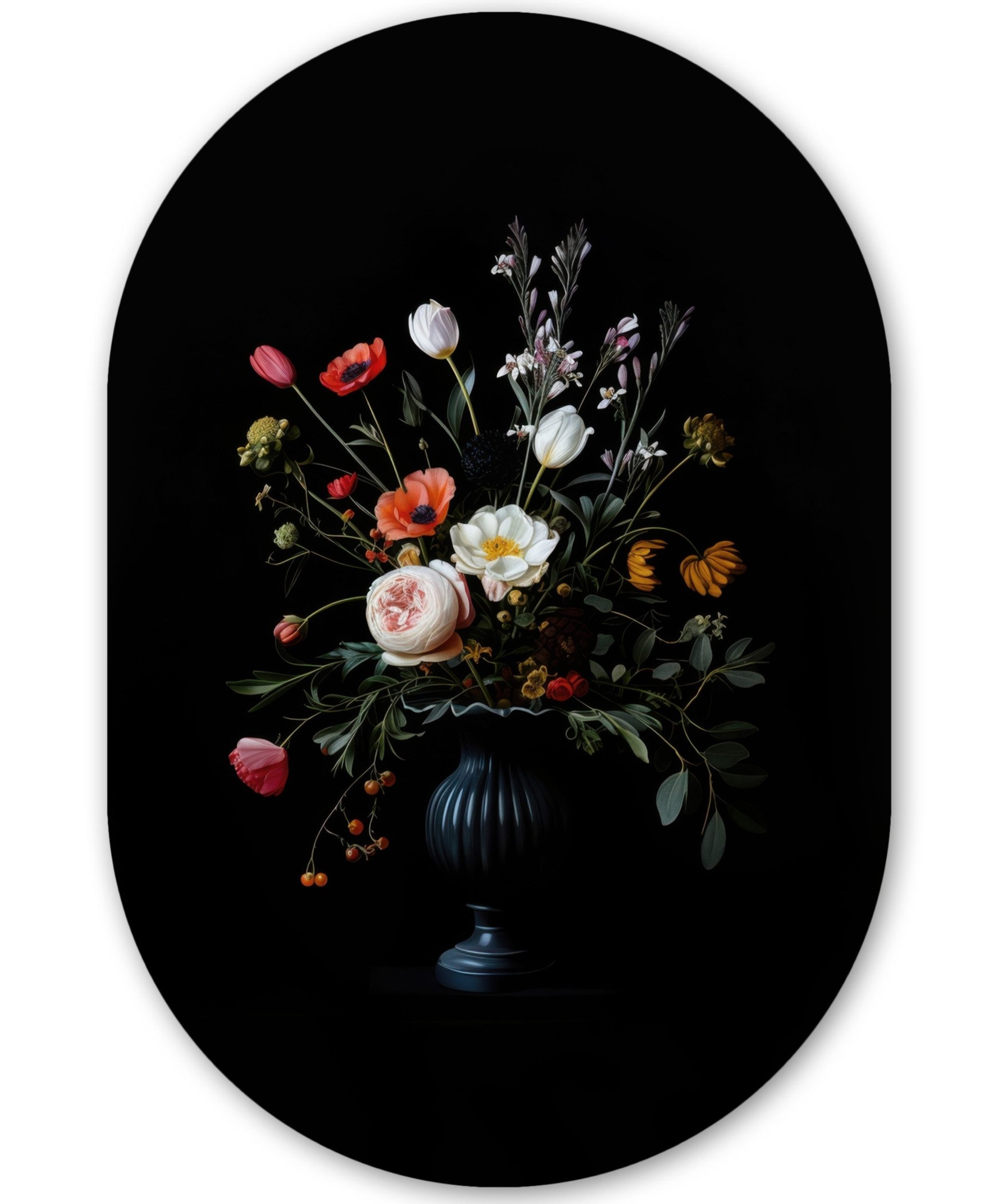 MuchoWow Gemälde Blumenarrangement - Vase - Schwarz, Fotodruck (1 St), Wanddeko 