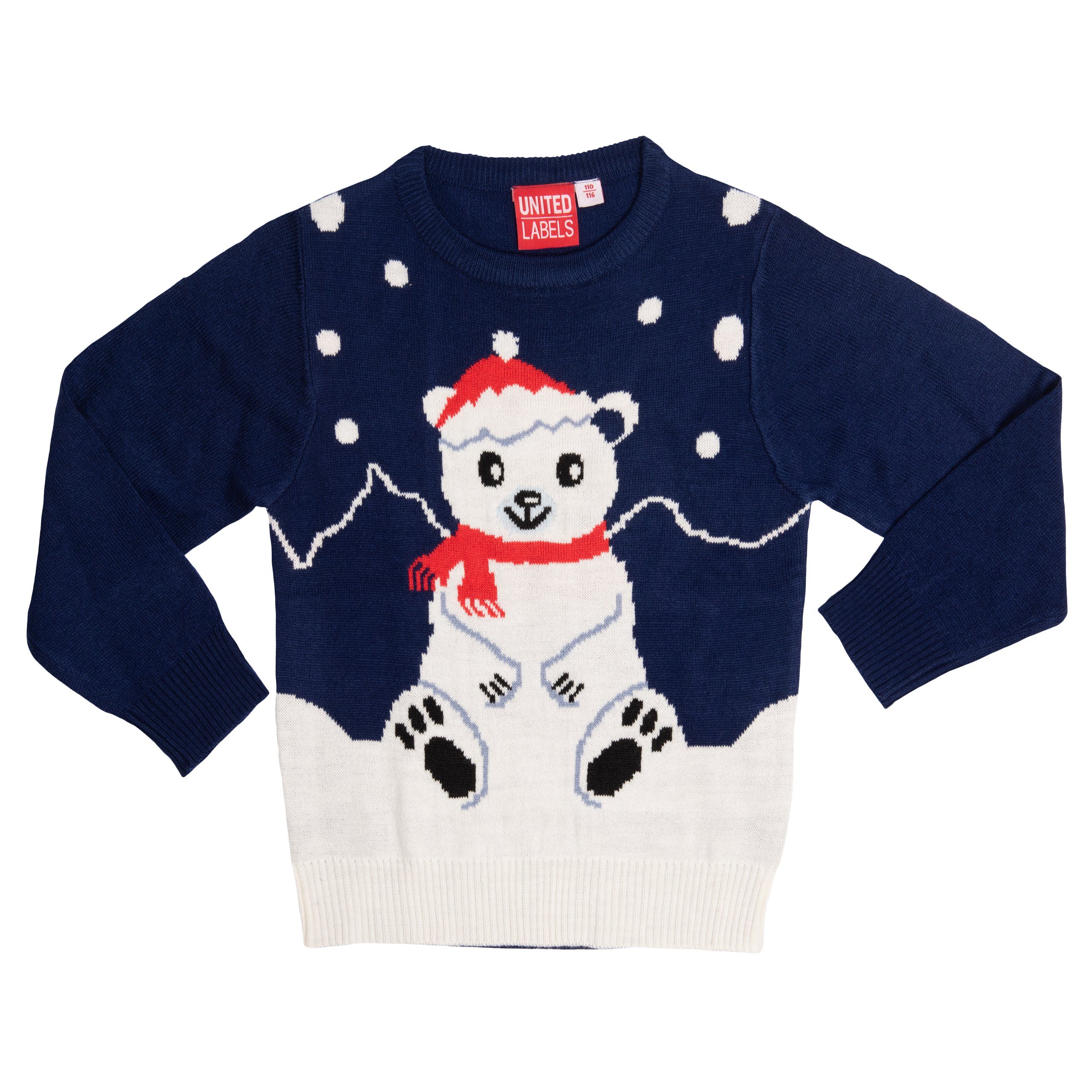 Sweater Winterpullover - Blau Kinder Eisbär Labels® United Weihnachtspullover Christmas für Ugly