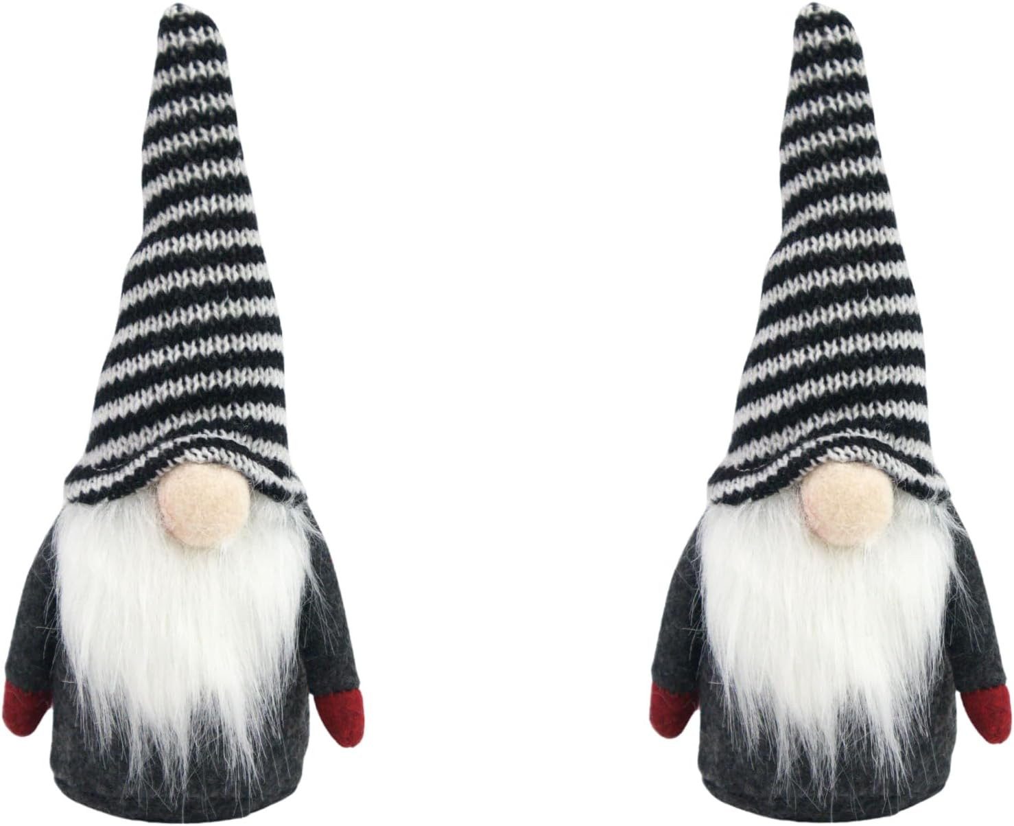 hausleben Wichtel Dekofiguren – 20 cm (2 St), mit Strickmütze & Bart – Grau/Weiß/Rot