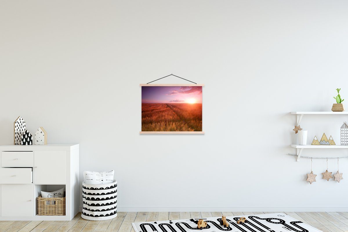 MuchoWow Poster Wiese - Sonne - Abend - Landschaft, (1 St), Posterleiste, Textilposter für Wohnzimmer, Bilderleiste, Magnetisch