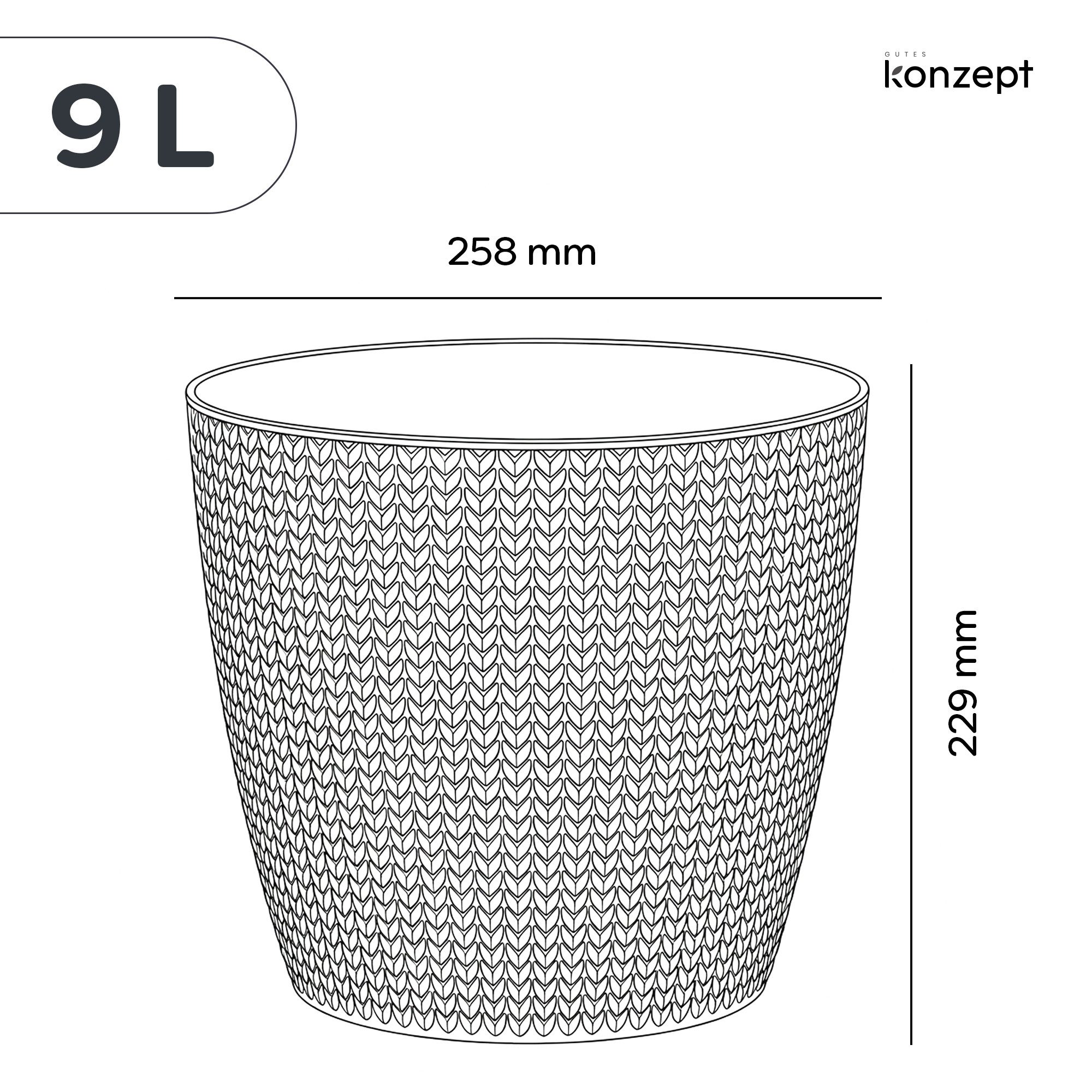 KONZEPT Blumentopf Ø 26 cm, 9 L, in Grasgeflecht-Optik, aus recyceltem Kunststoff, Grasgeflecht-Optik, Volumen: 9 L