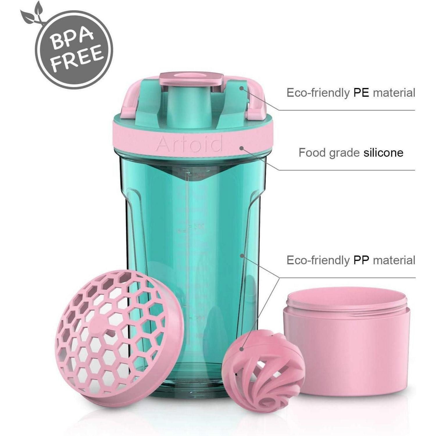 Artoid Mode Protein Shaker Motivationaler Sportmixer Eiweiß Protein Shaker 720ml Spiralkugel – Bild 3 von 5