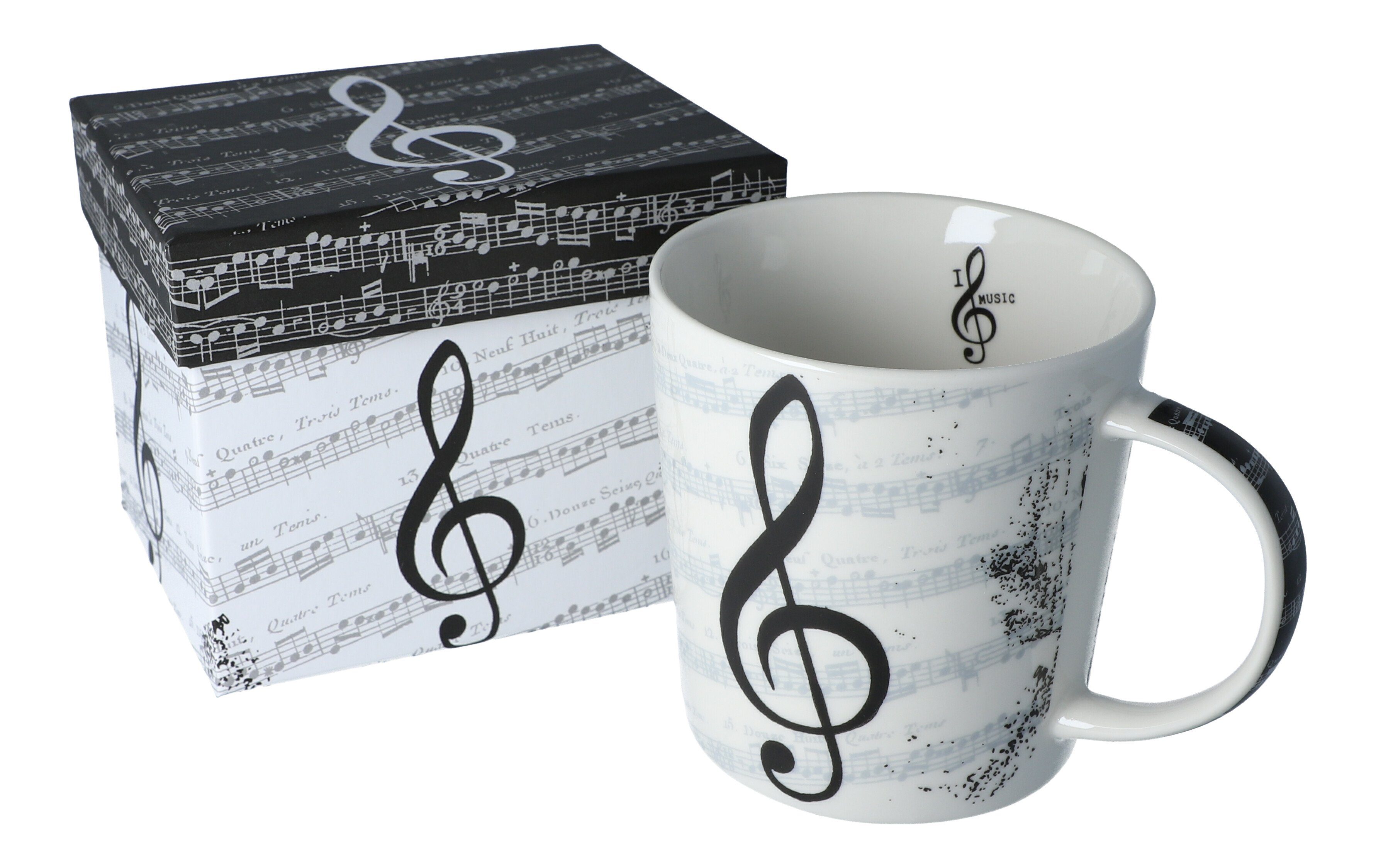 Becher Henkelbecher \"I Love Music\" in Geschenkbox, Violinschlüssel und
