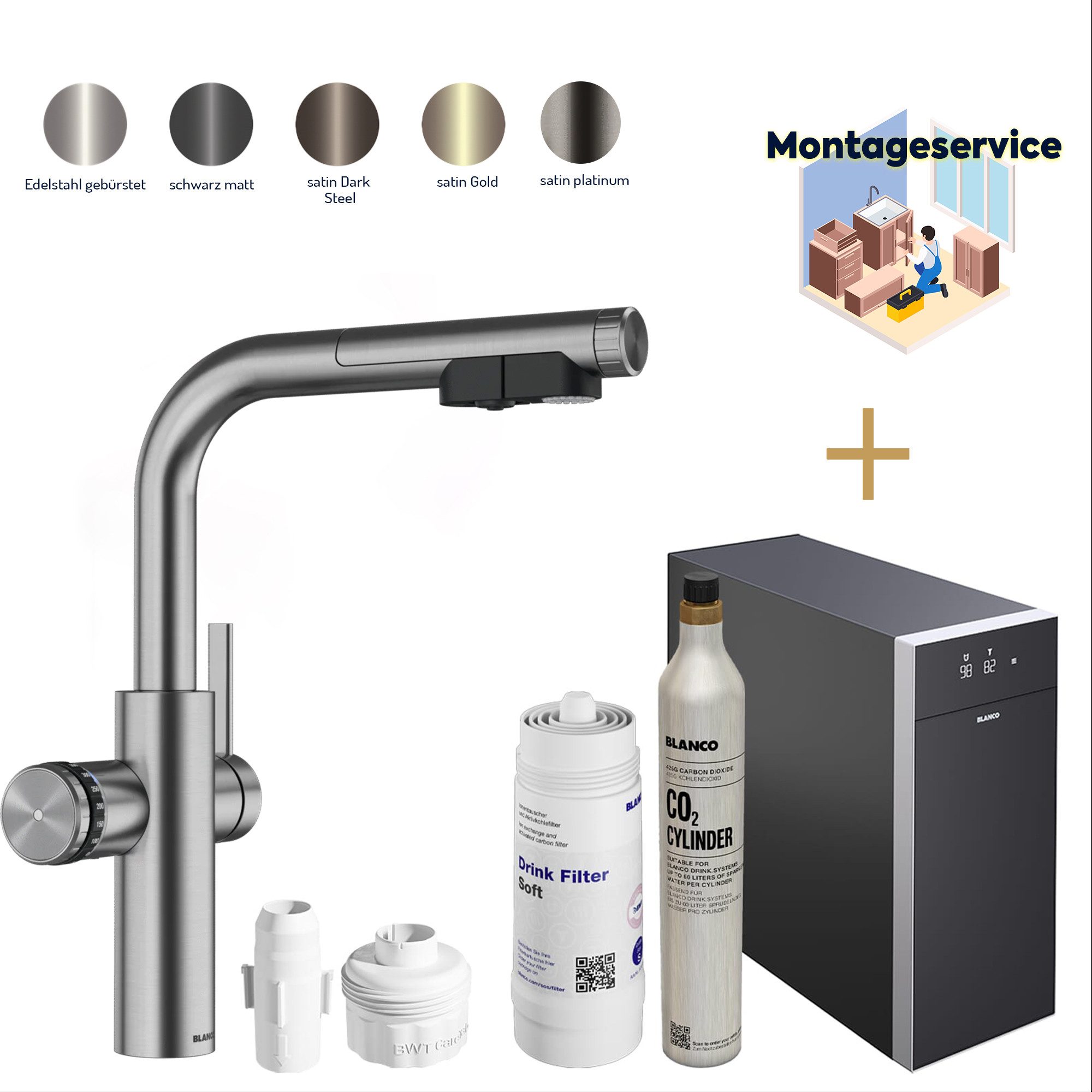 Blanco Küchenarmatur Blanco Choice Icona-L Set Trinkwasserarmatur mit Montageservice