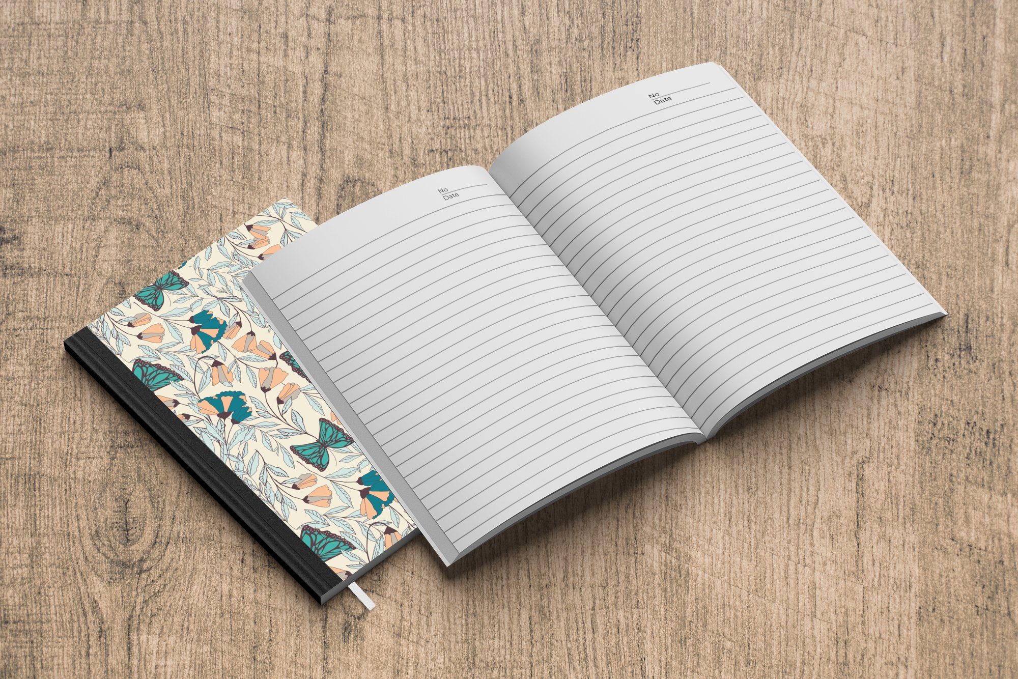 MuchoWow Notizbuch Mädchen - - Merkzettel, Mädchen Schmetterling Tagebuch, Kind, Notizheft, A5, - - 98 Haushaltsbuch Journal, Muster Blumen - Seiten, - Kinder