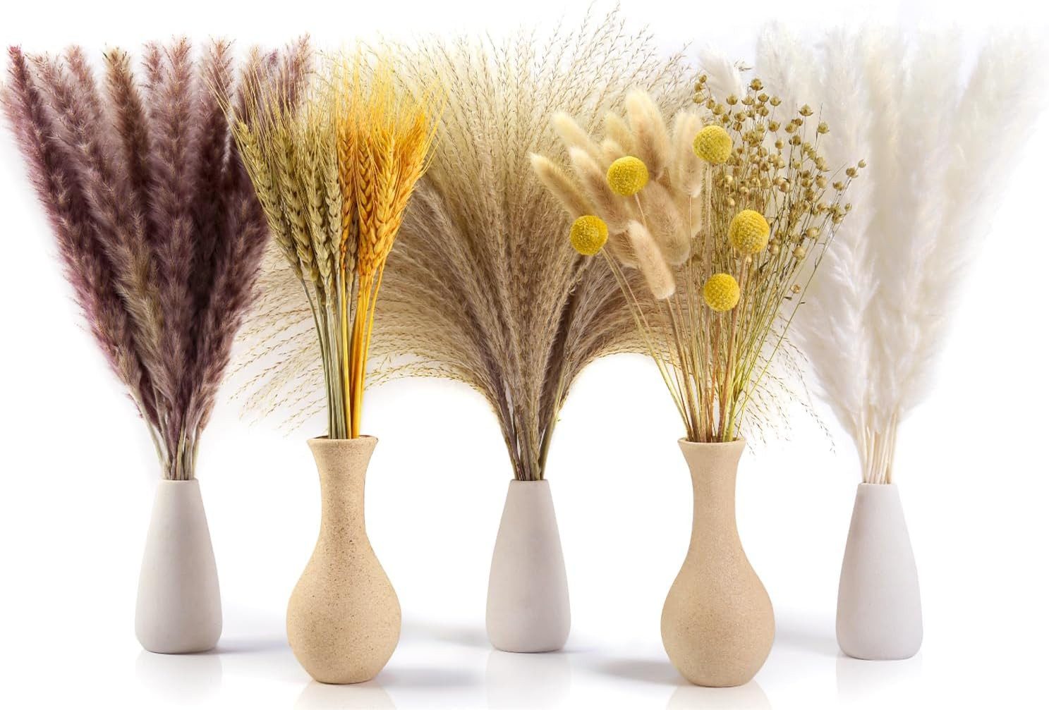 Trockenblume Pampasgras Trockenblumen Deko, 100 Stück Pampasgras Getrocknet Trockenblumen natürlicher Blumenstrauß, Forrlite, Höhe 45 cm, Flauschige Getrocknete Blumen für Hochzeit Boho Deko Wohnzimmer