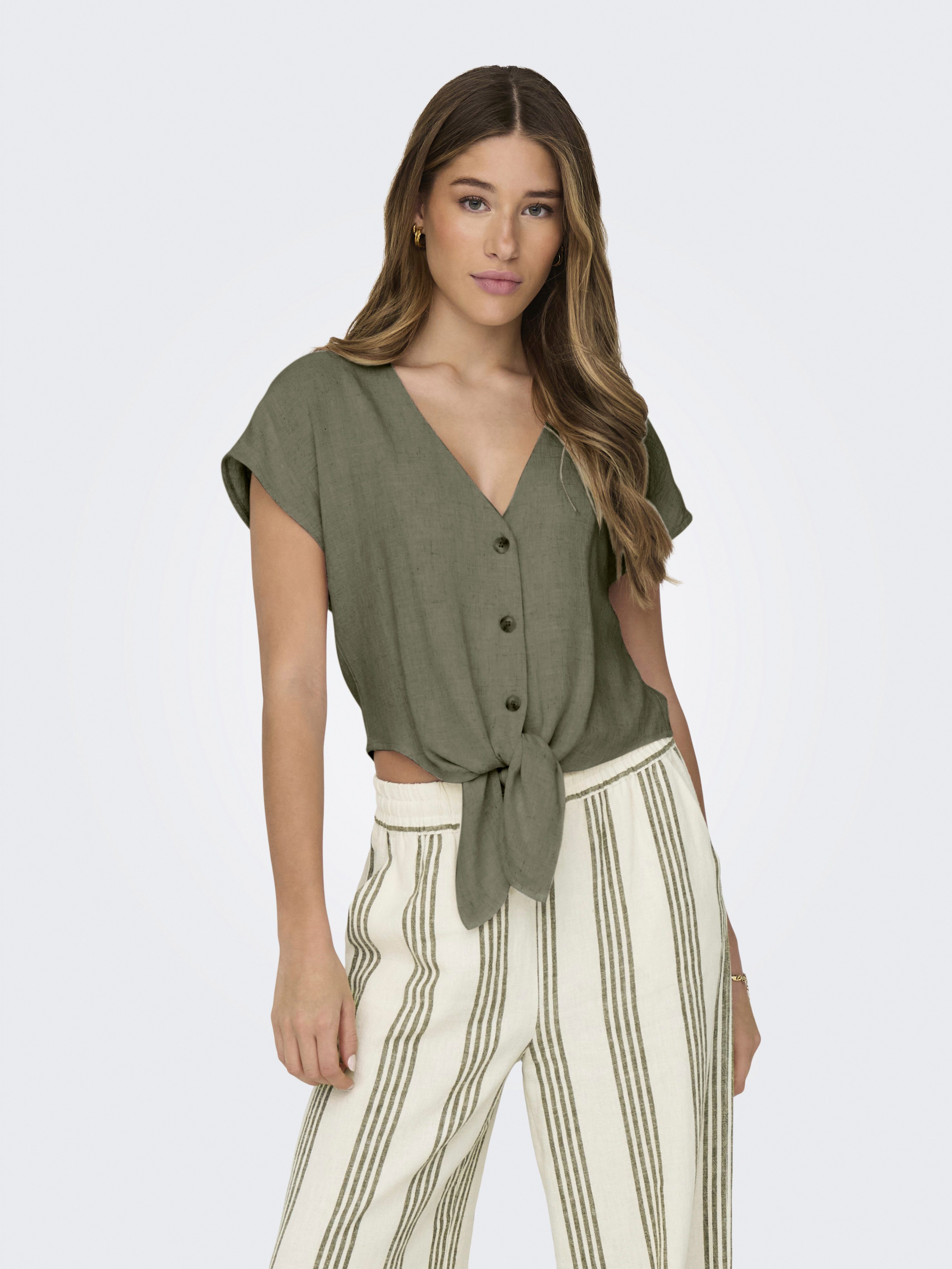 ONLY Kurzarmbluse ONLSIESTA SS KNOT LIN BL SHIRT PNT NOOS Viskosemischung, regular fit