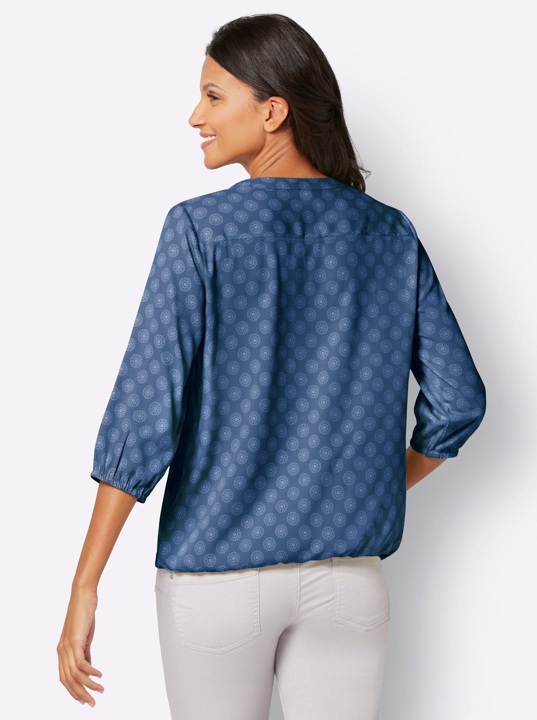 Sieh jeansblau-ecru-bedruckt an! Bluse Klassische