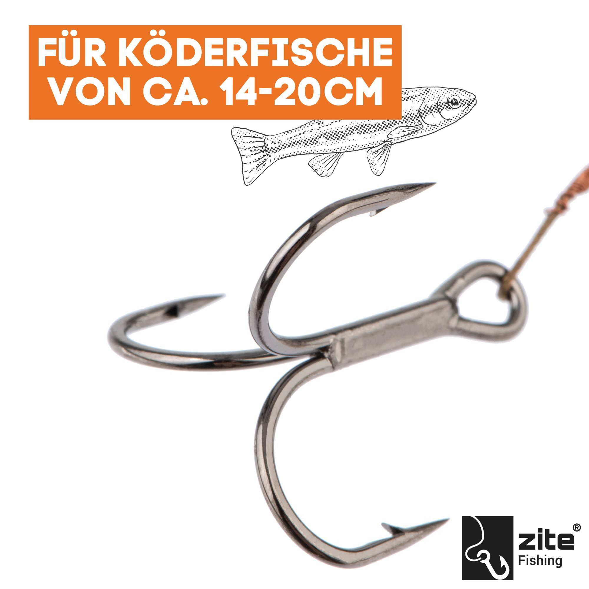 Zite Drillingshaken Köderfischsystem 3 Gr. S, M & L Justierbar Hecht-Angeln Fertigmontage