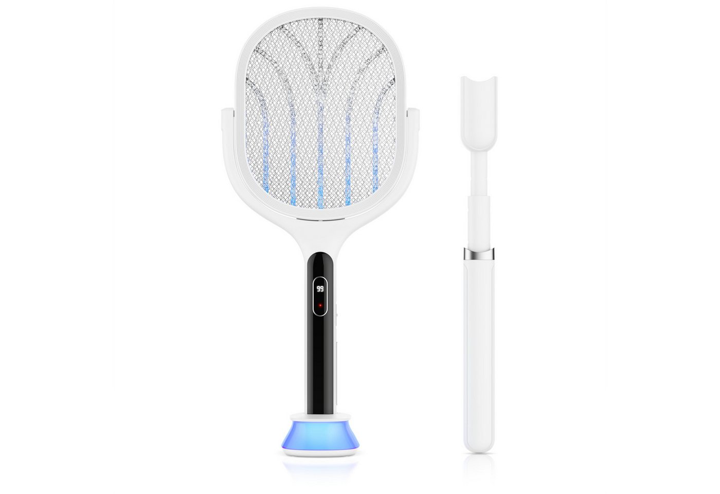 BEARWARE Fliegenklatsche elektrisch, Insektenklatsche mit UV-Falle, Insektenbekämpfung, USB-C, 2700 V Hochspannung, AUTO-Modus, Akku-Display, rotierendes Kopfdesign