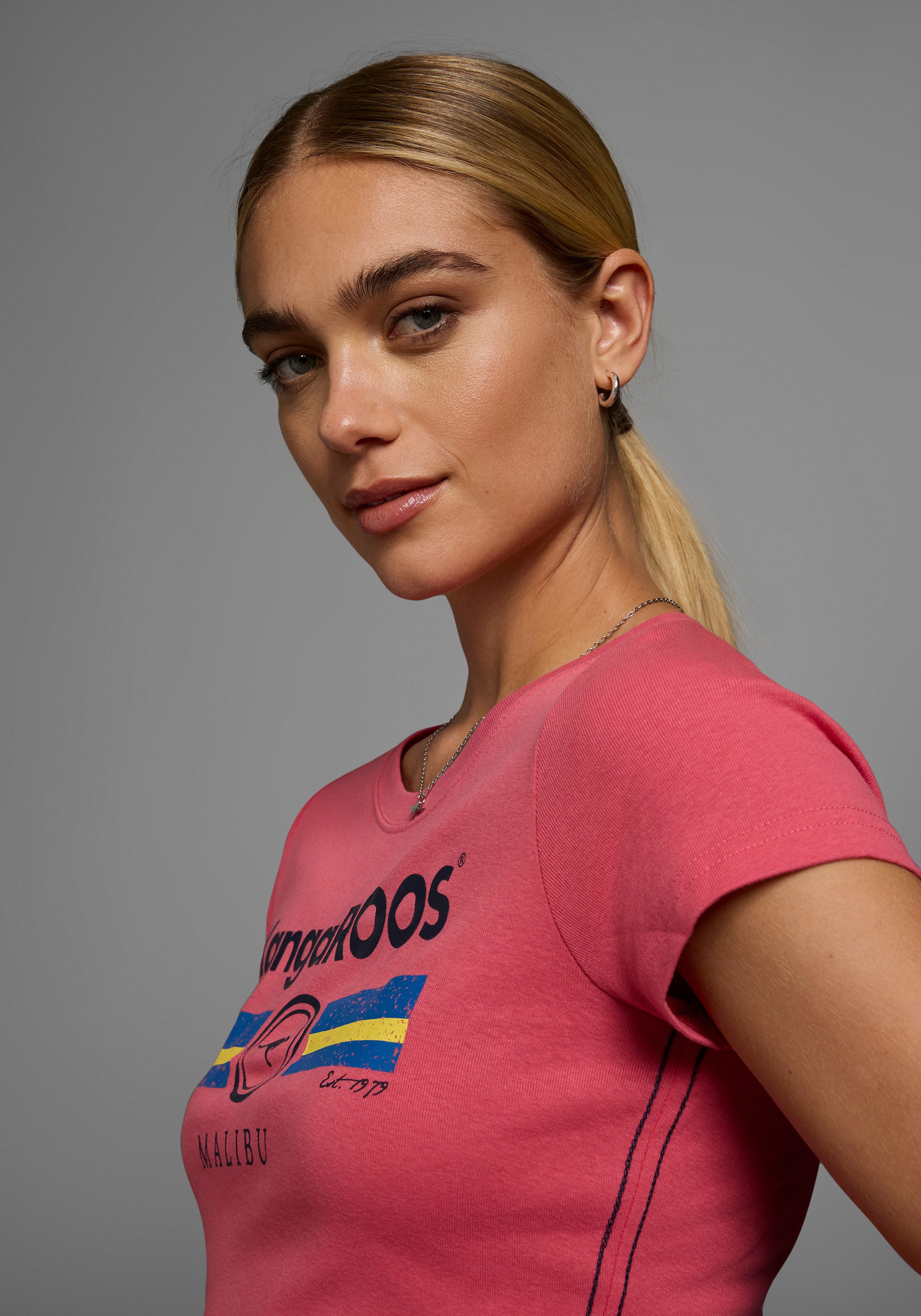 KangaROOS T-Shirt Kurzarm, unifarben und bedruckt, Rundhalsausschnitt