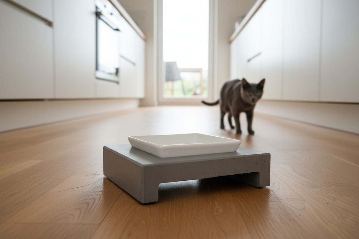 GRAURAUM Katzen-Geschirr Fressnapf aus Beton, inkl. Keramikschale