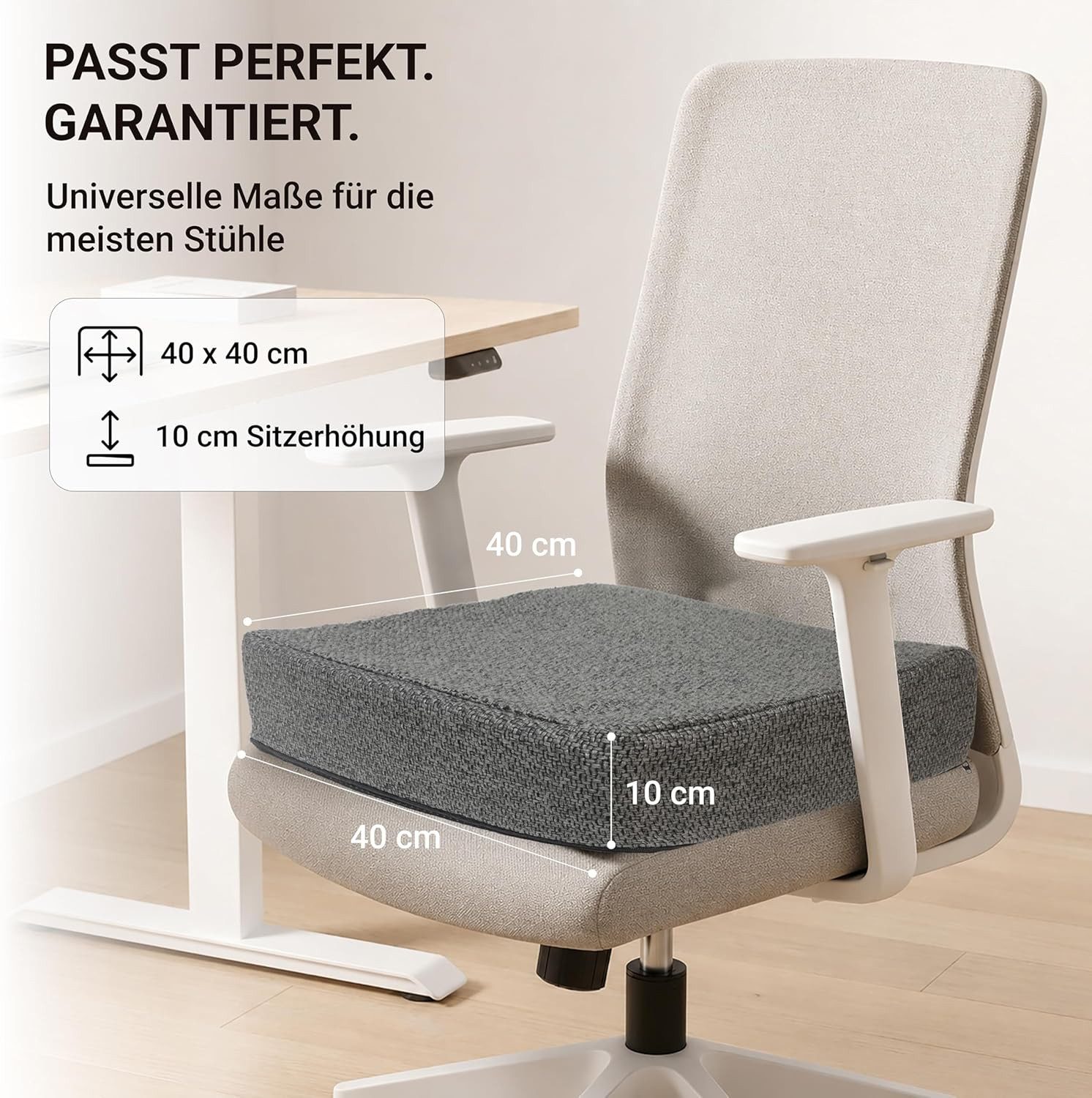 Stoffschmiede Sitzkissen Sitzerhöhung - orthopädisches Sitzkissen mit Memory Foam - 40x40x10cm, Ergonomisches Sitzkissen Stuhl als Sitzerhöhung und Aufstehhilfe – Bild 4 von 5