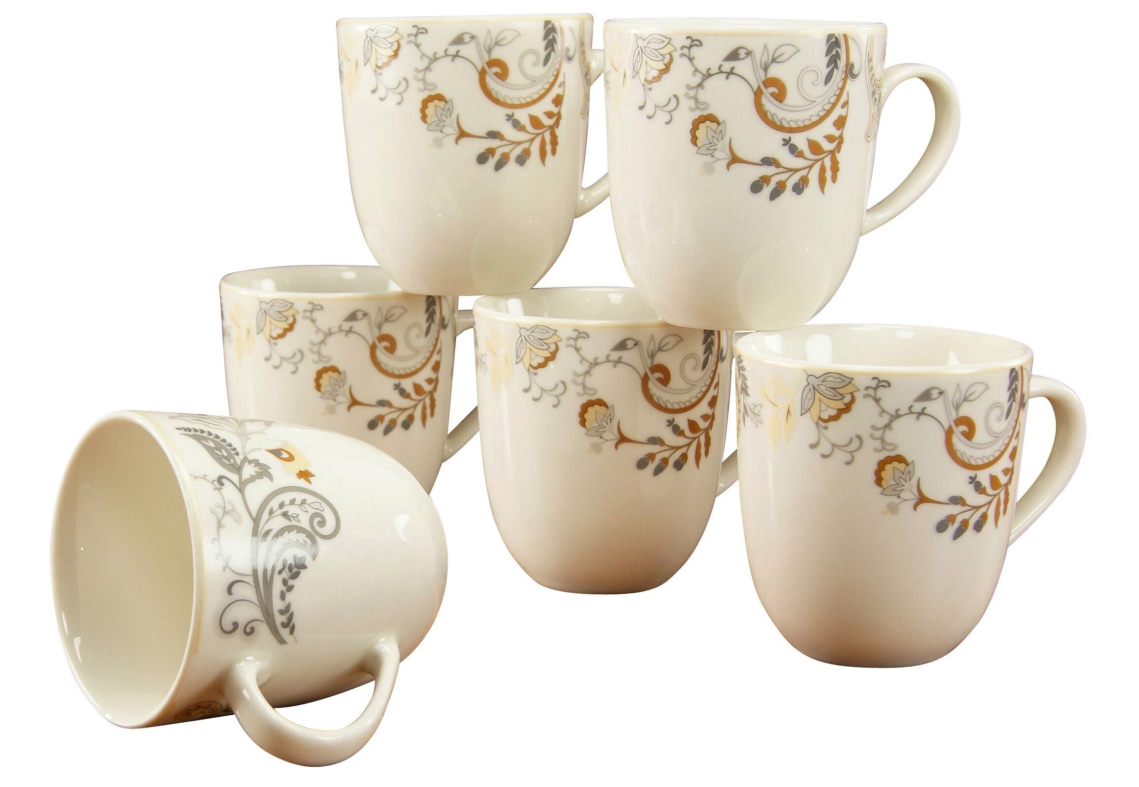 CreaTable Becher Kaffeebecher Palacio, Porzellan, Tassen Set, 6-teilig