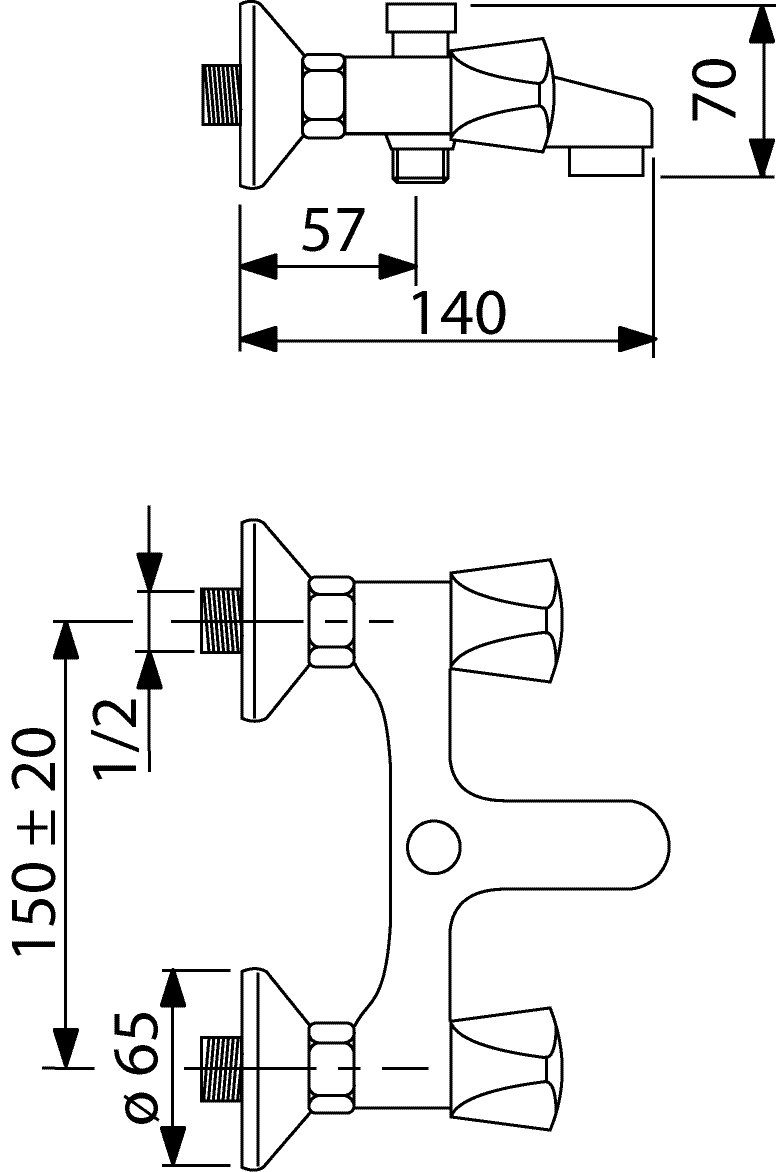 Standard Waschtischarmatur Hochdruck, Badewannenarmatur) Zweigriffmischer, Wandmontage Chrom, Aufputz, Badewanne, aquaSu (Wasserhahn 769068